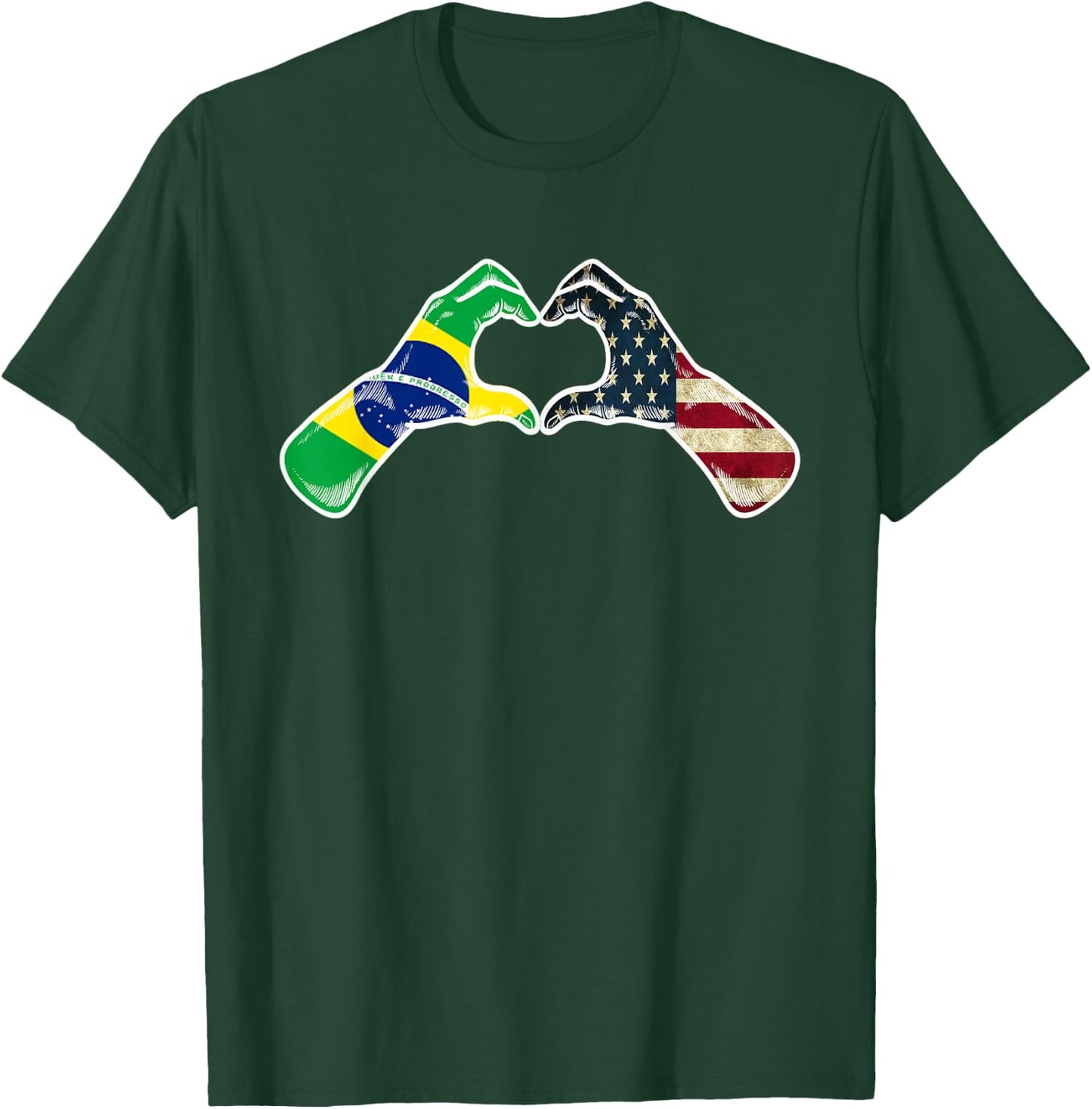 Brazil American USA Flag - USA Brazilian Heart T-Shirt - T-Shirt | Forest
