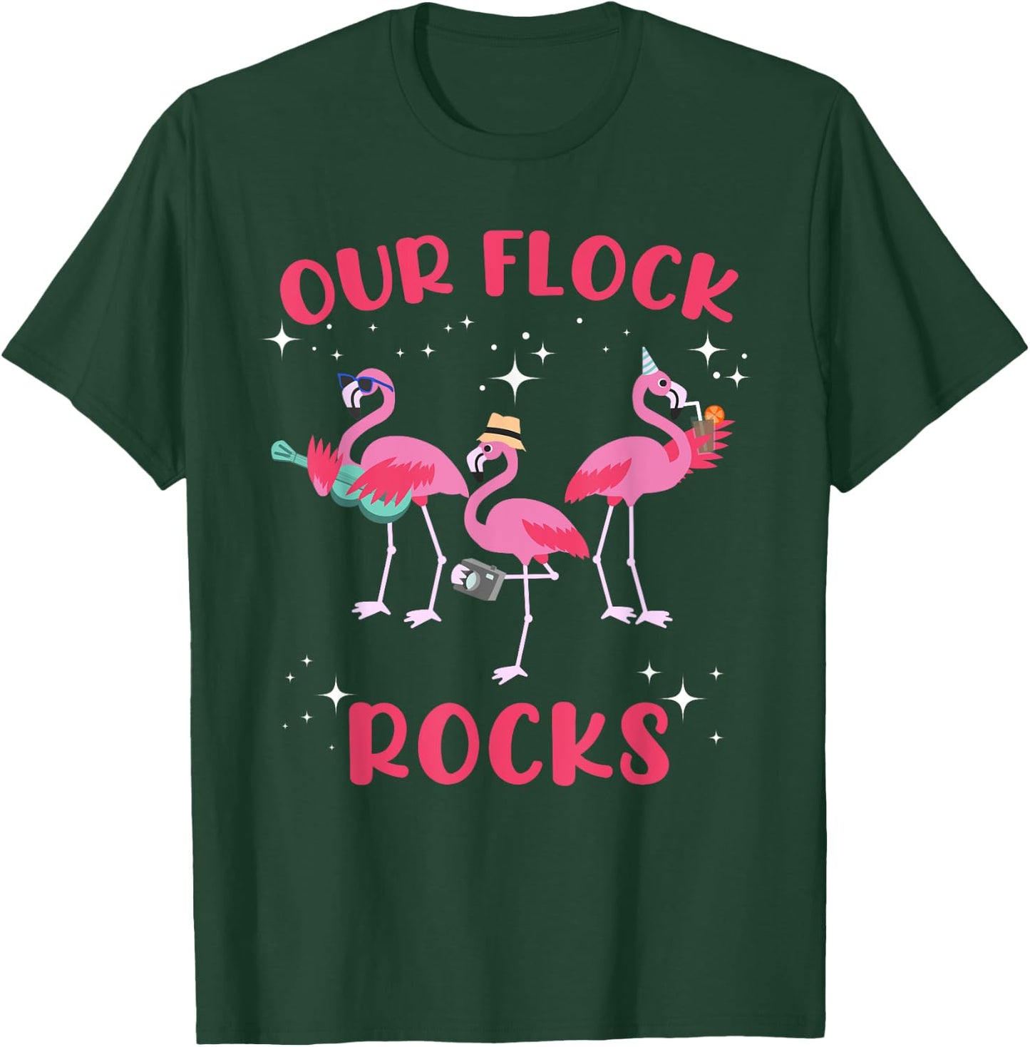Our Flock Rocks Flamingo Matching Family Vacation Group T-Shirt - T-Shirt | Forest