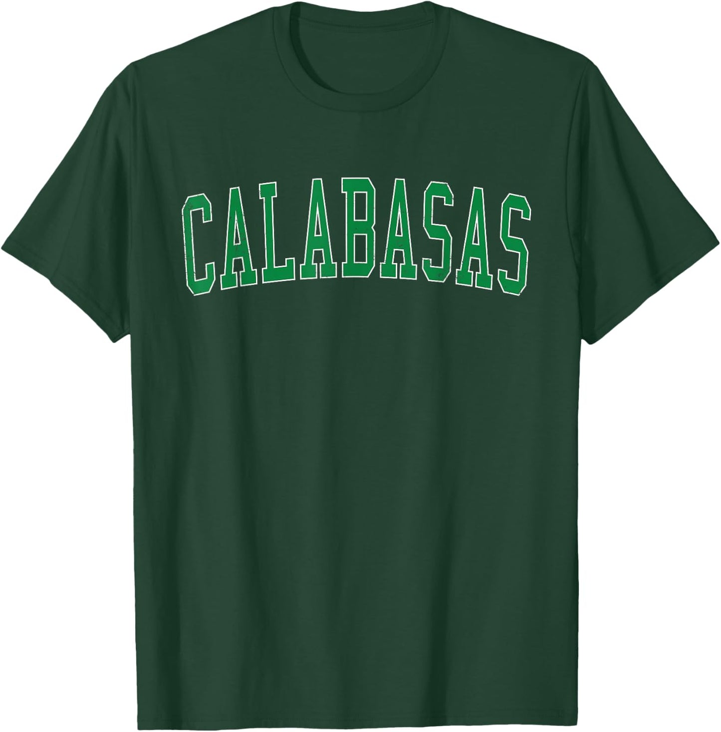 Vintage Calabasas CA Distressed Green Varsity Style T-Shirt - T-Shirt | Forest