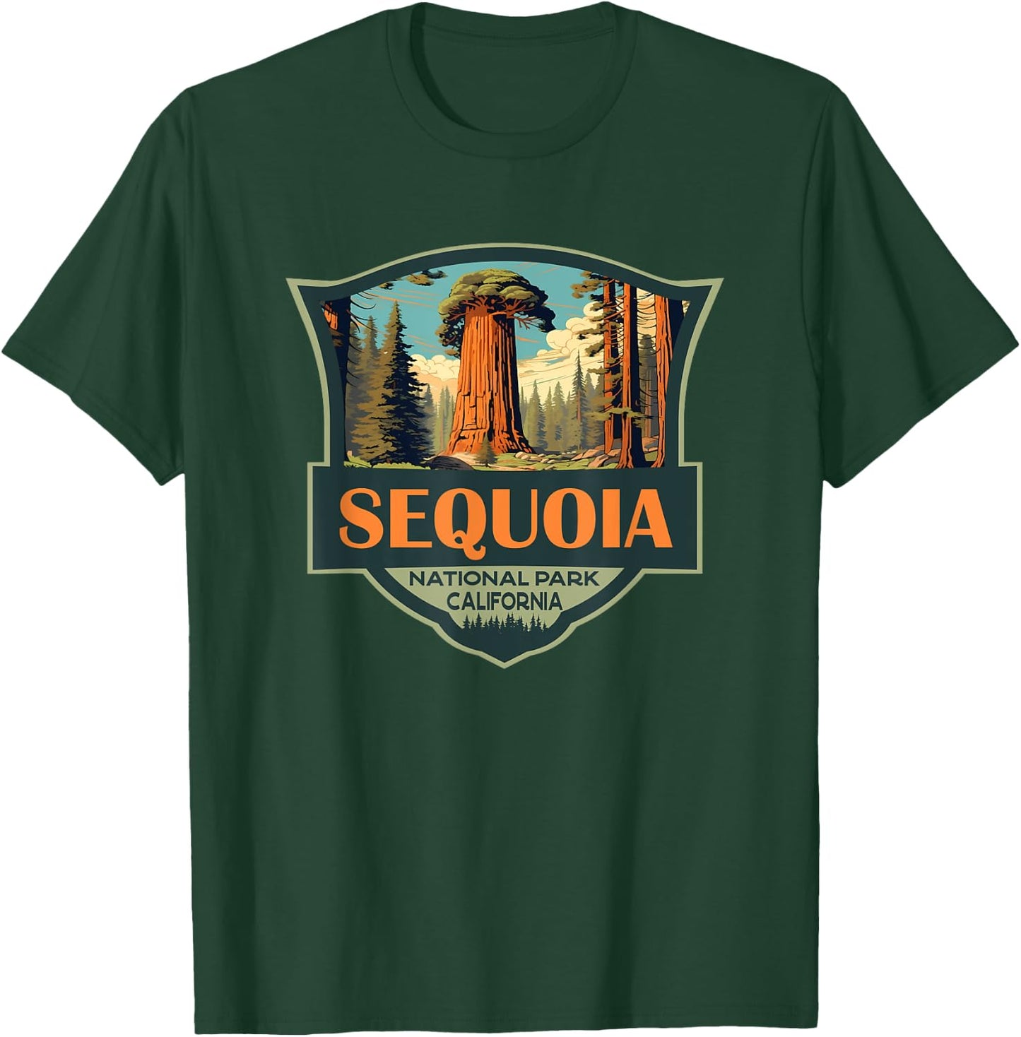 Sequoia National Park Illustration Travel Retro Badge T-Shirt - T-Shirt | Forest