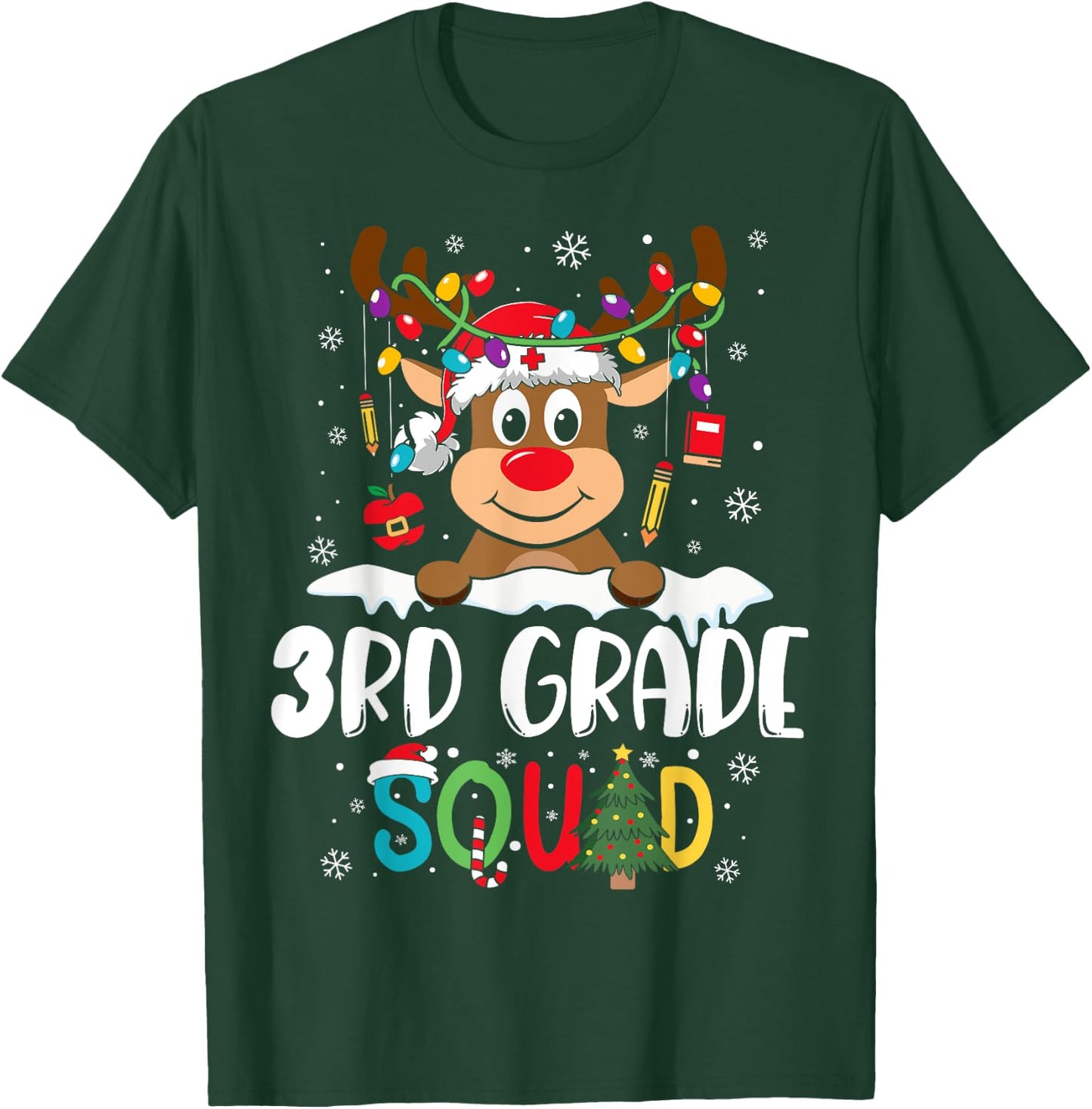 3rd Grade Teacher Squad Funny Reindeer Teacher Christmas T-Shirt - T-Shirt | Forest
