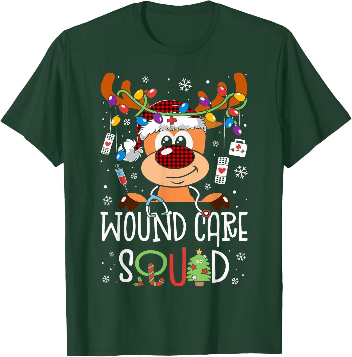 Reindeer Christmas Wound Care Squad Stethoscope Nurse T-Shirt - T-Shirt | Forest