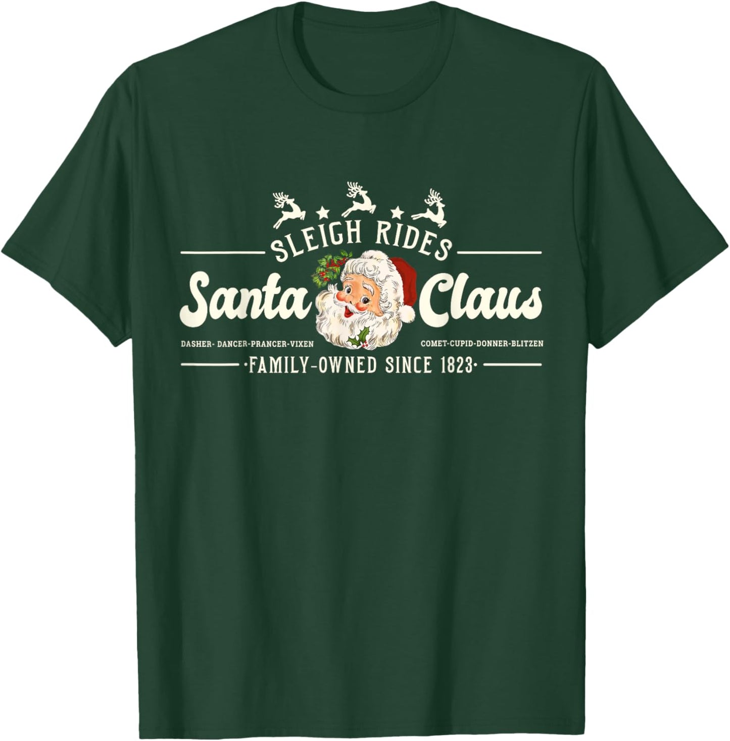 Vintage Santa Christmas Sleigh Rides Reindeer Retro T-Shirt - T-Shirt | Forest