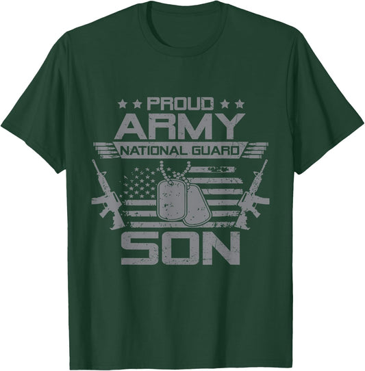 Proud Army National Guard Son Flag USA Military Veteran T-Shirt - T-Shirt | Forest