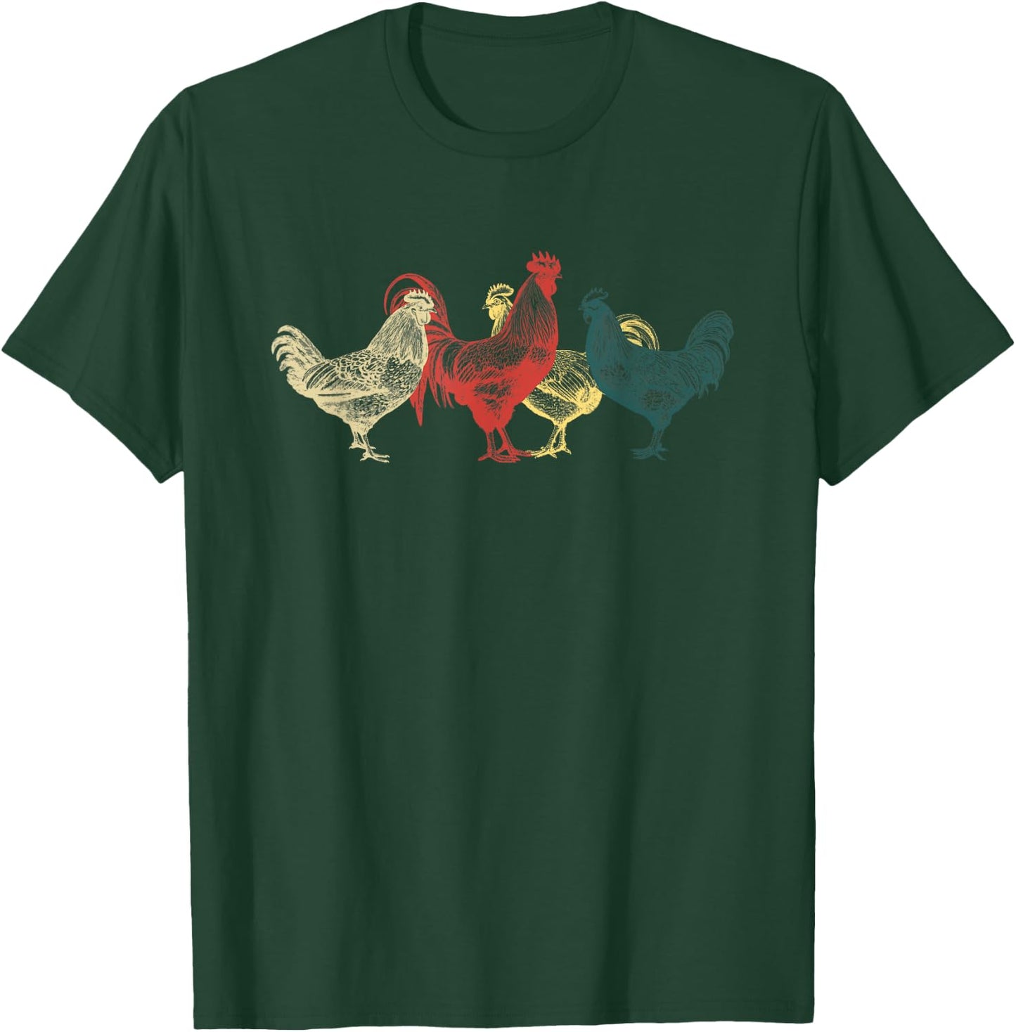 Chicken Group With Rooster Agriculture Farmer Funny Chickens T-Shirt - T-Shirt | Forest