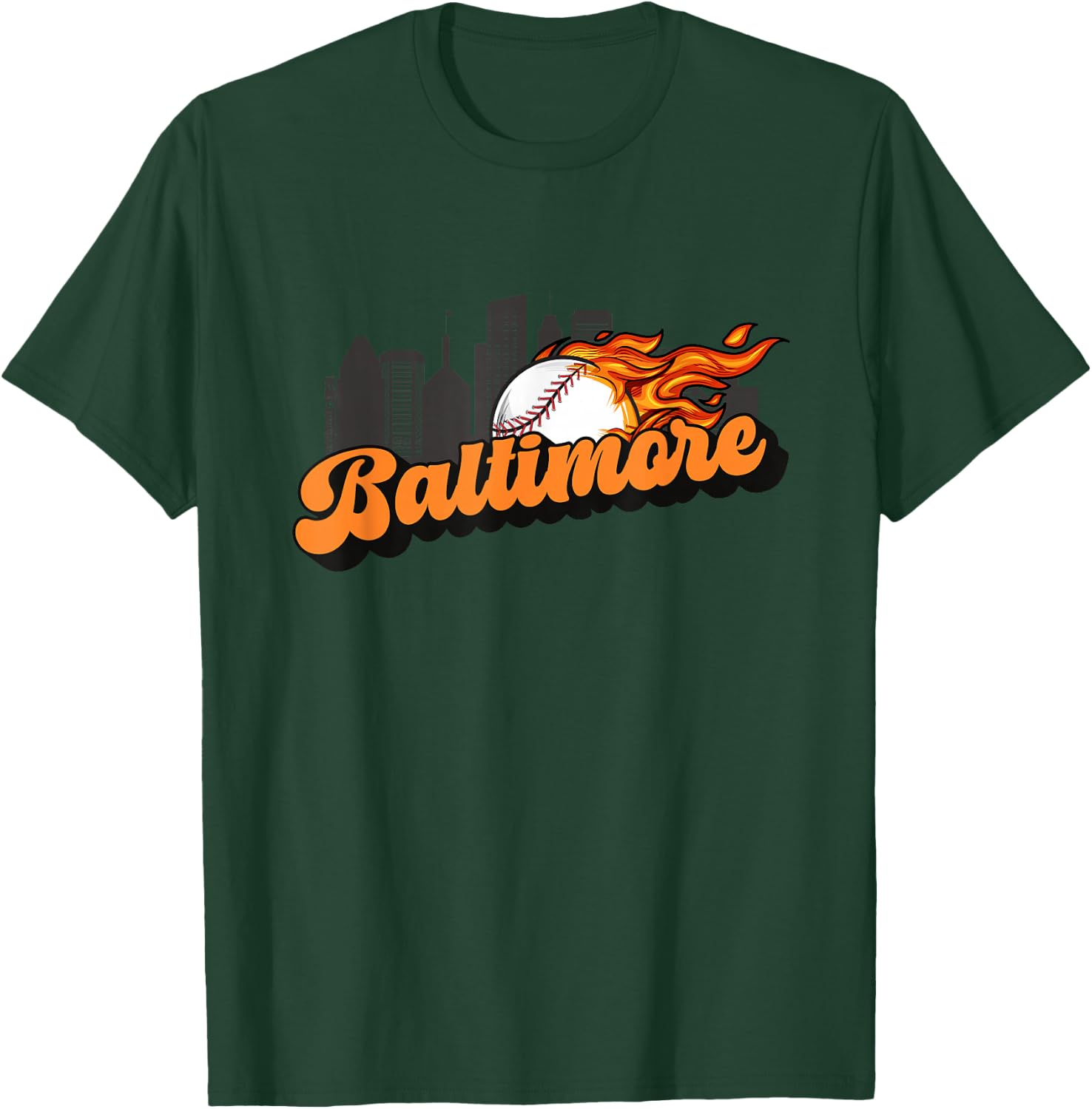 Baltimore Baseball Vintage City Skyline Retro Baseball Lover T-Shirt - T-Shirt | Forest