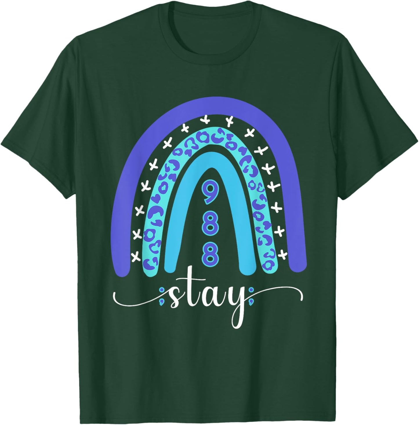 988 Suicide Prevention Mental Health Stay Semicolon Rainbow T-Shirt - T-Shirt | Forest