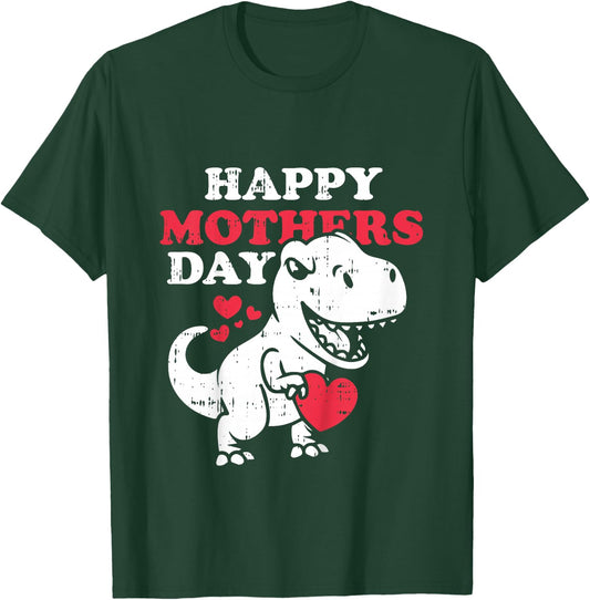 Kids Happy Mothers Day Cute T Rex Dinosaur Son Toddler Boys T-Shirt - T-Shirt | Forest