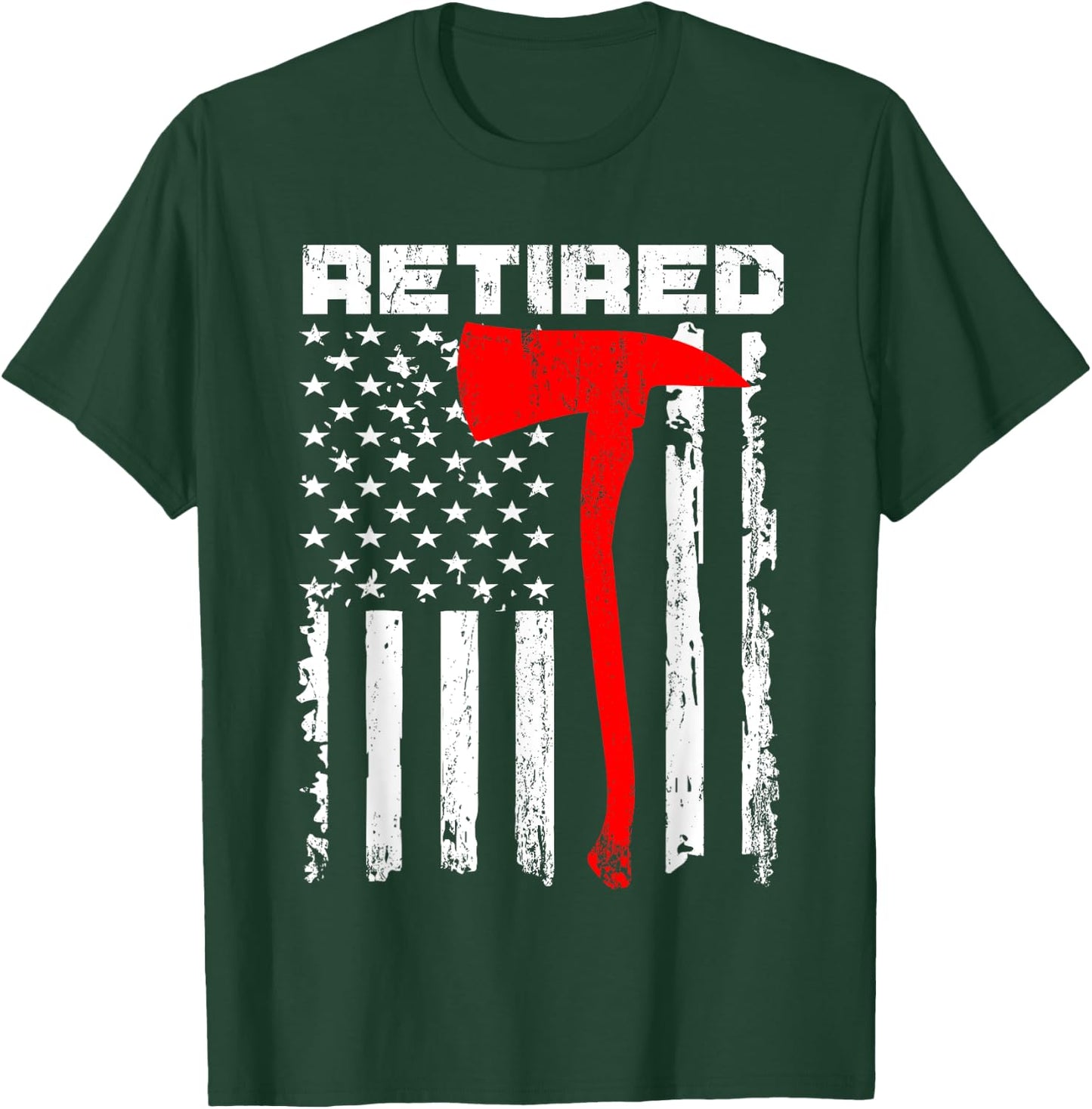Funny Retired Firefighter USA Flag Fireman Retirement Outfit T-Shirt - T-Shirt | Forest