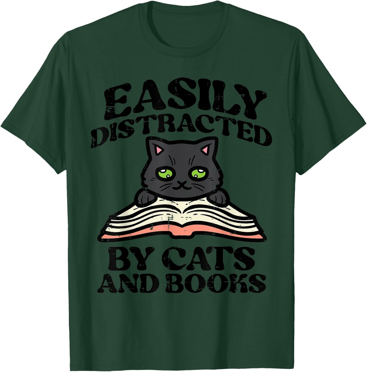 Easily Distracted Cats Books Librarian Women Girls Kids Teen T-Shirt - T-Shirt | Forest