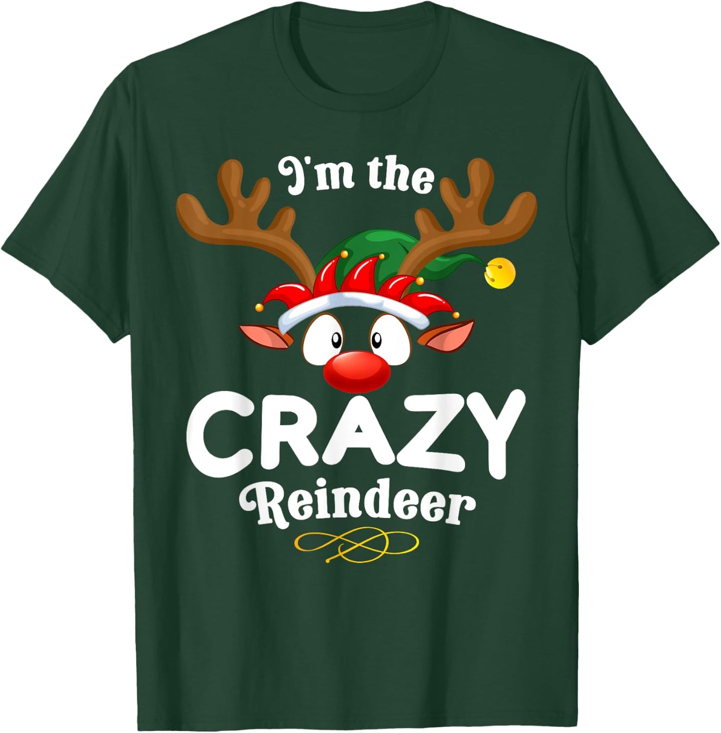 Christmas PJS Crazy XMas Reindeer Matching T-Shirt - T-Shirt | Forest