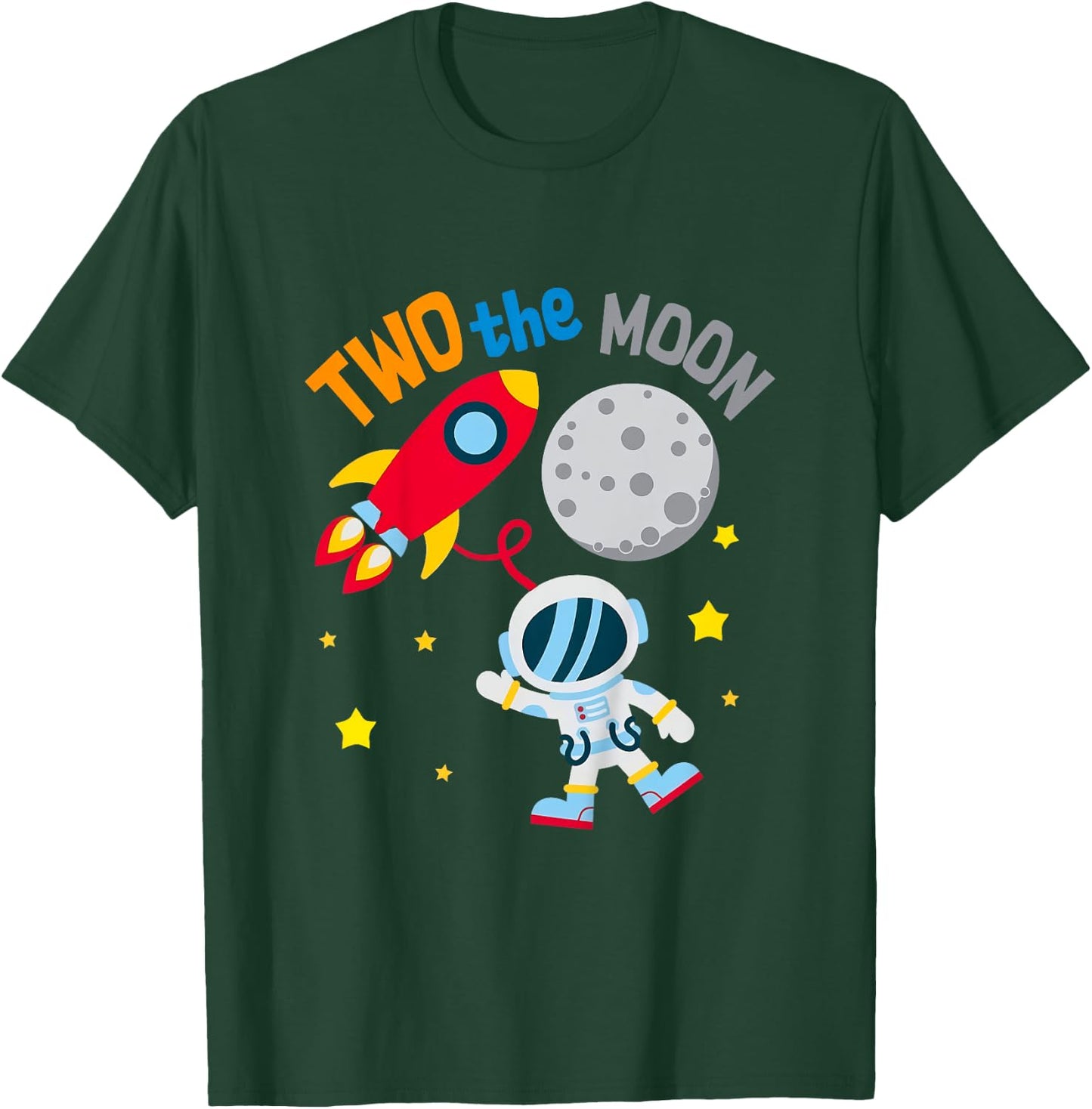 Kids Two The Moon 2nd Birthday Gift 2 Year Old Astronaut Bday Boy T-Shirt - T-Shirt | Forest