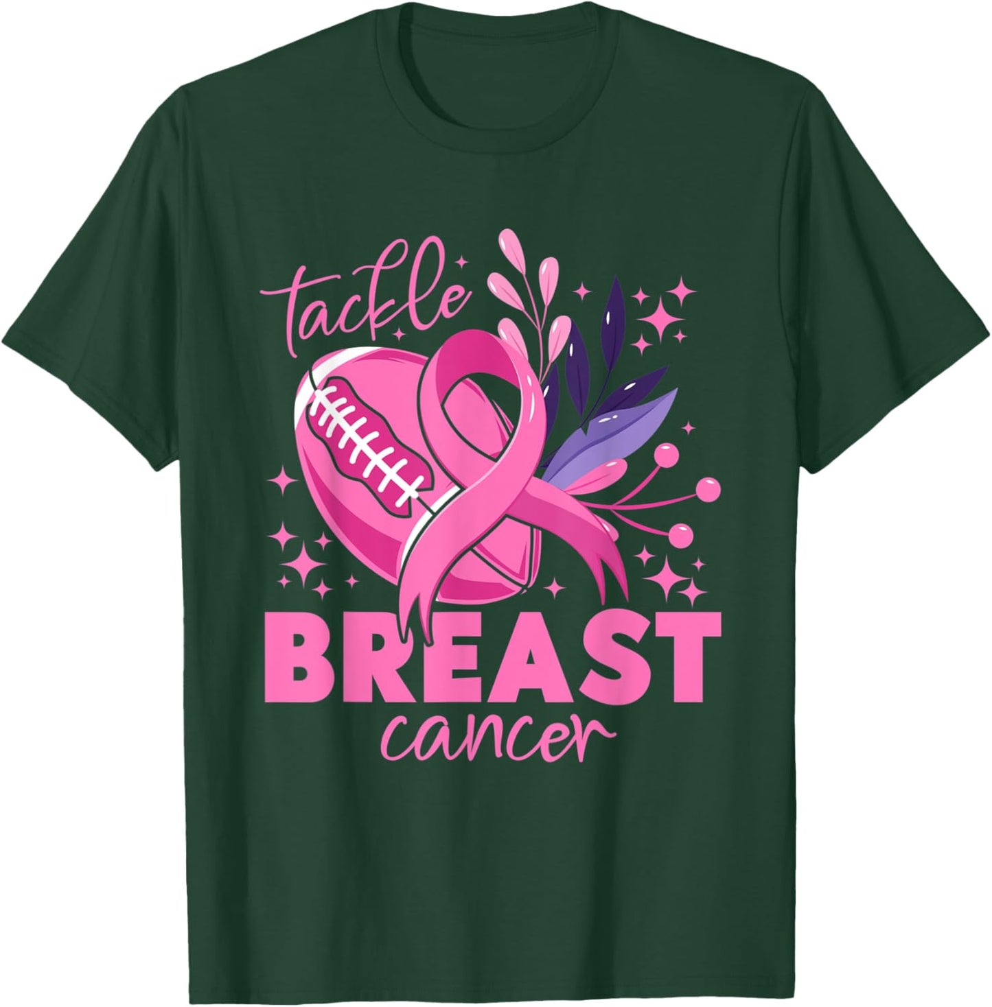 Tackle Football Pink Ribbon Breast Cancer Awareness For Boys T-Shirt - T-Shirt | Forest