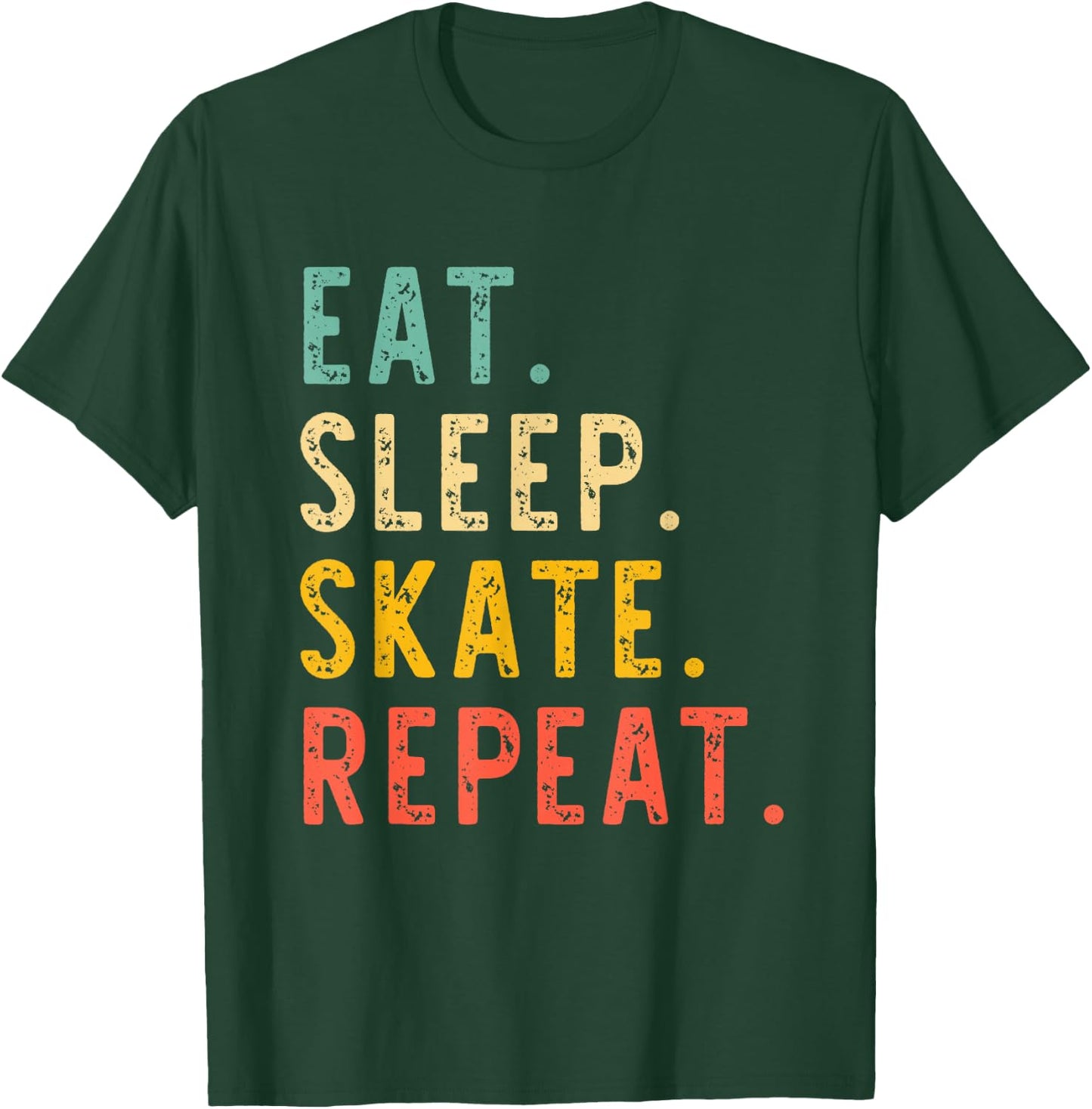 Eat Sleep Skate Repeat Skating Skater Ice Roller Retro T-Shirt - T-Shirt | Forest