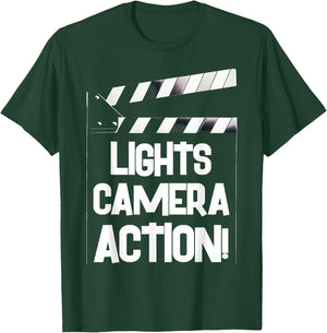 Lights Camera Action Clapper Board Film Crew Director T-Shirt - T-Shirt | Forest