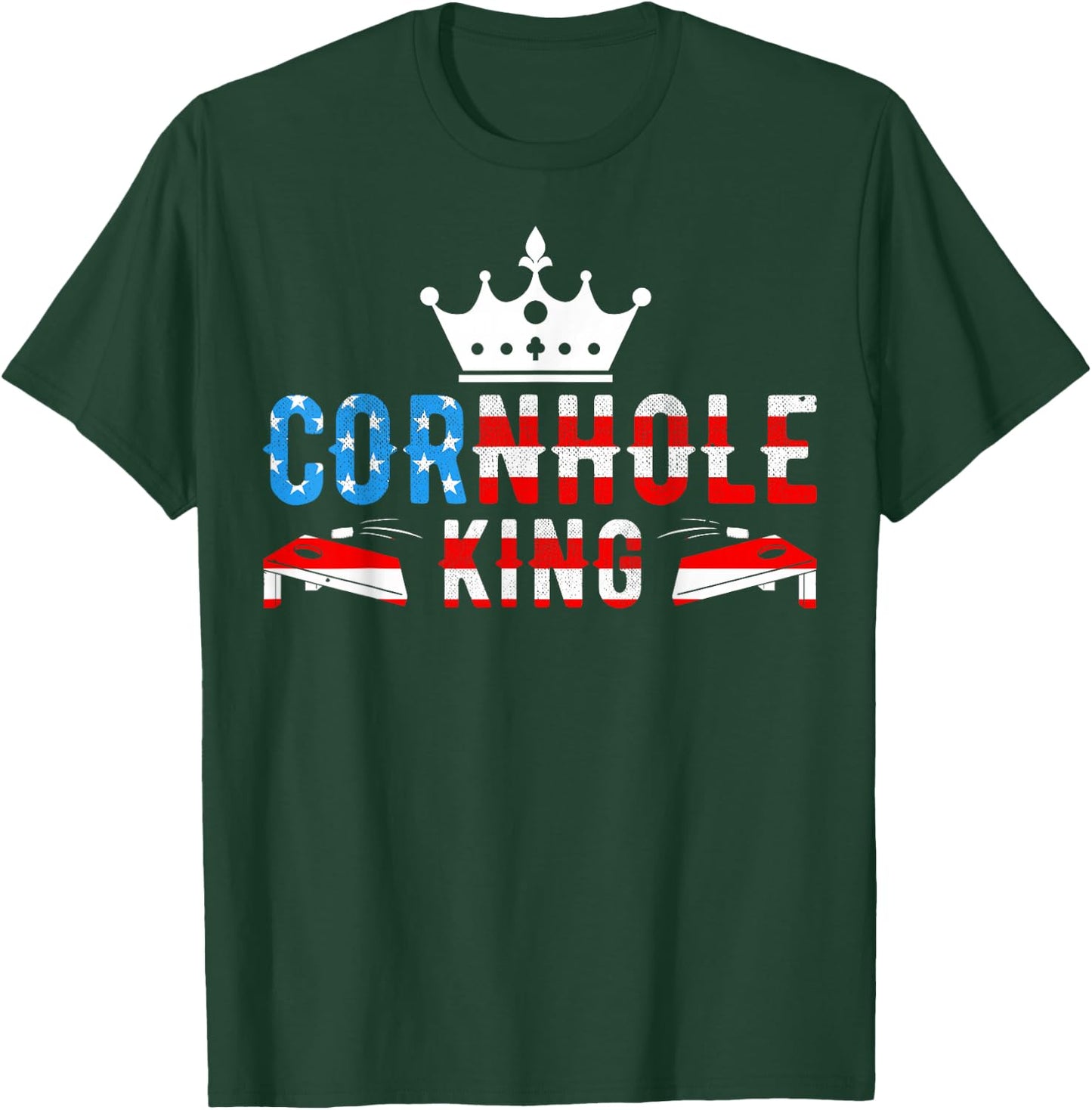 Cornhole - American Flag July 4th Patriotic Cornhole King T-Shirt - T-Shirt | Forest