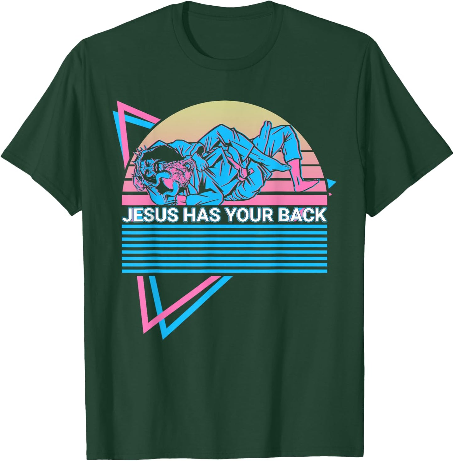 Funny Jiu Jitsu BJJ Retro Jesus Has Your Back T-Shirt - T-Shirt | Forest