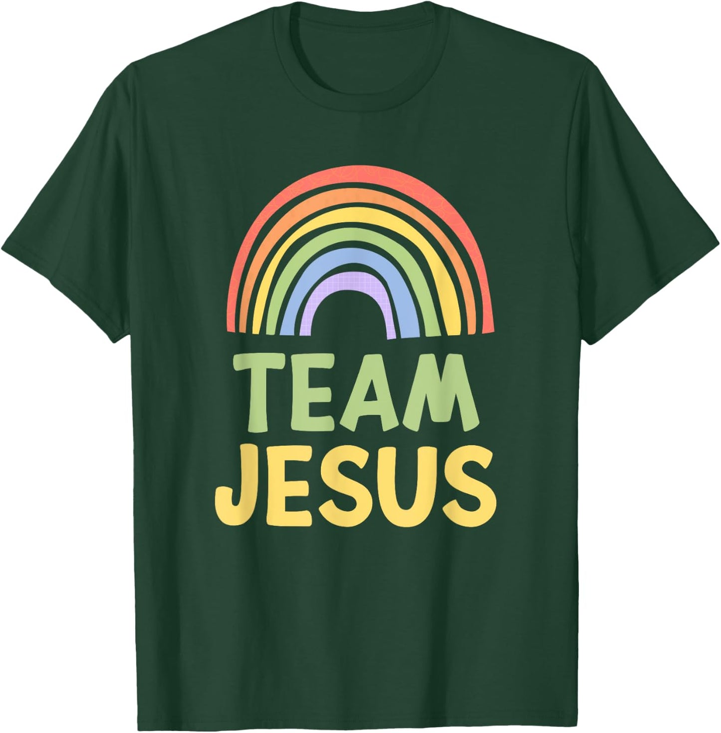 Happy Colorful Team Jesus Rainbow Pride Green Yellow T-Shirt - T-Shirt | Forest