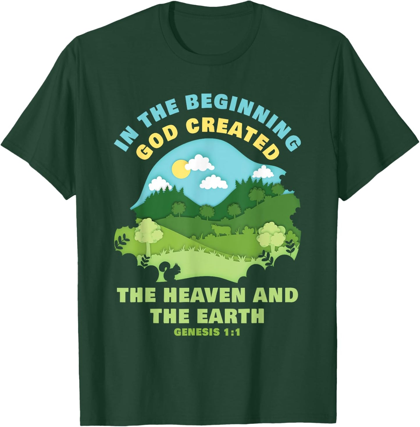 Genesis 1:1 In The Beginning GOD Created – Kids Faith Verse T-Shirt - T-Shirt | Forest