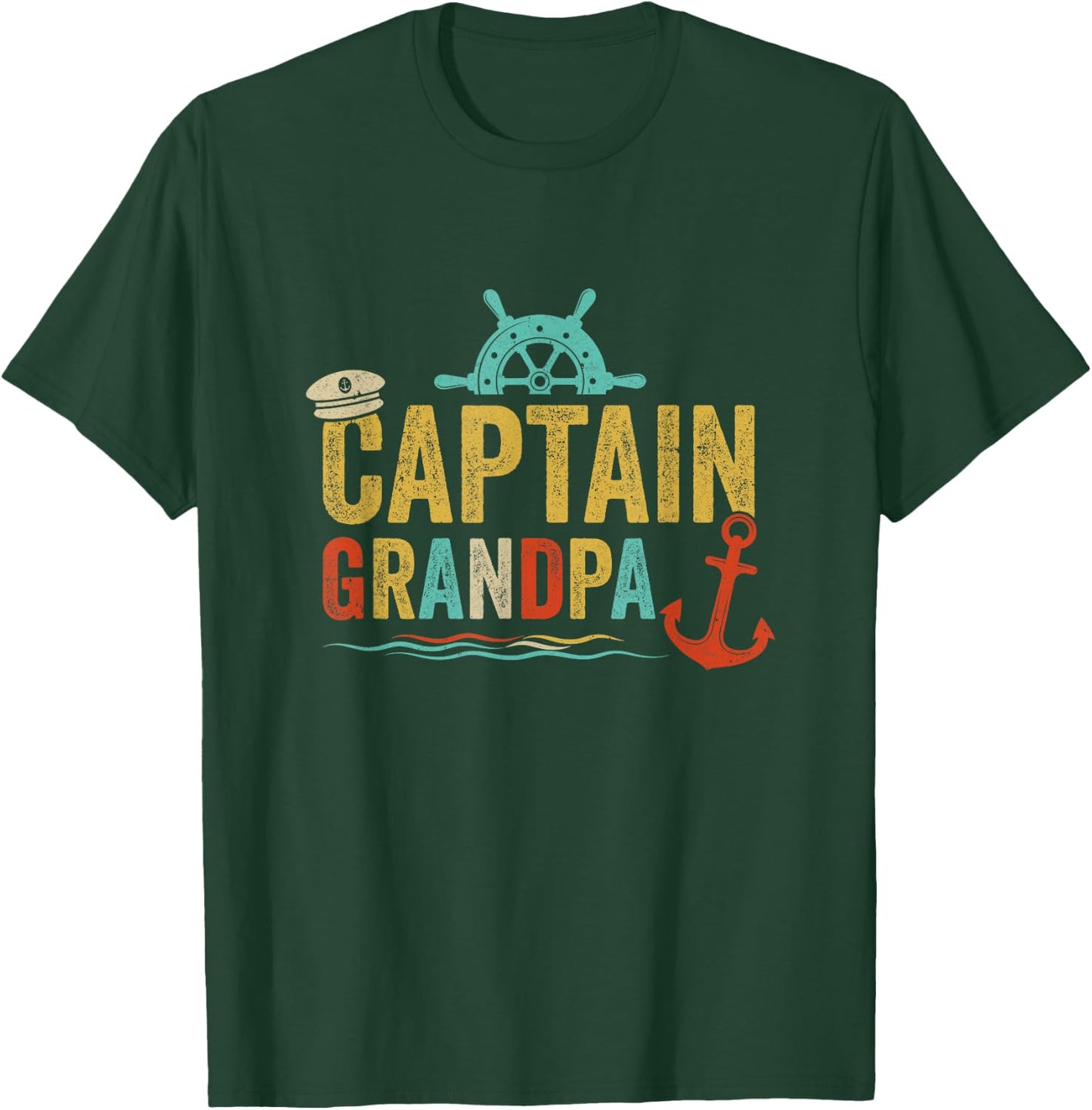 Captain Grandpa Pontoon Lake Sailor Fishing Boating T-Shirt - T-Shirt | Forest