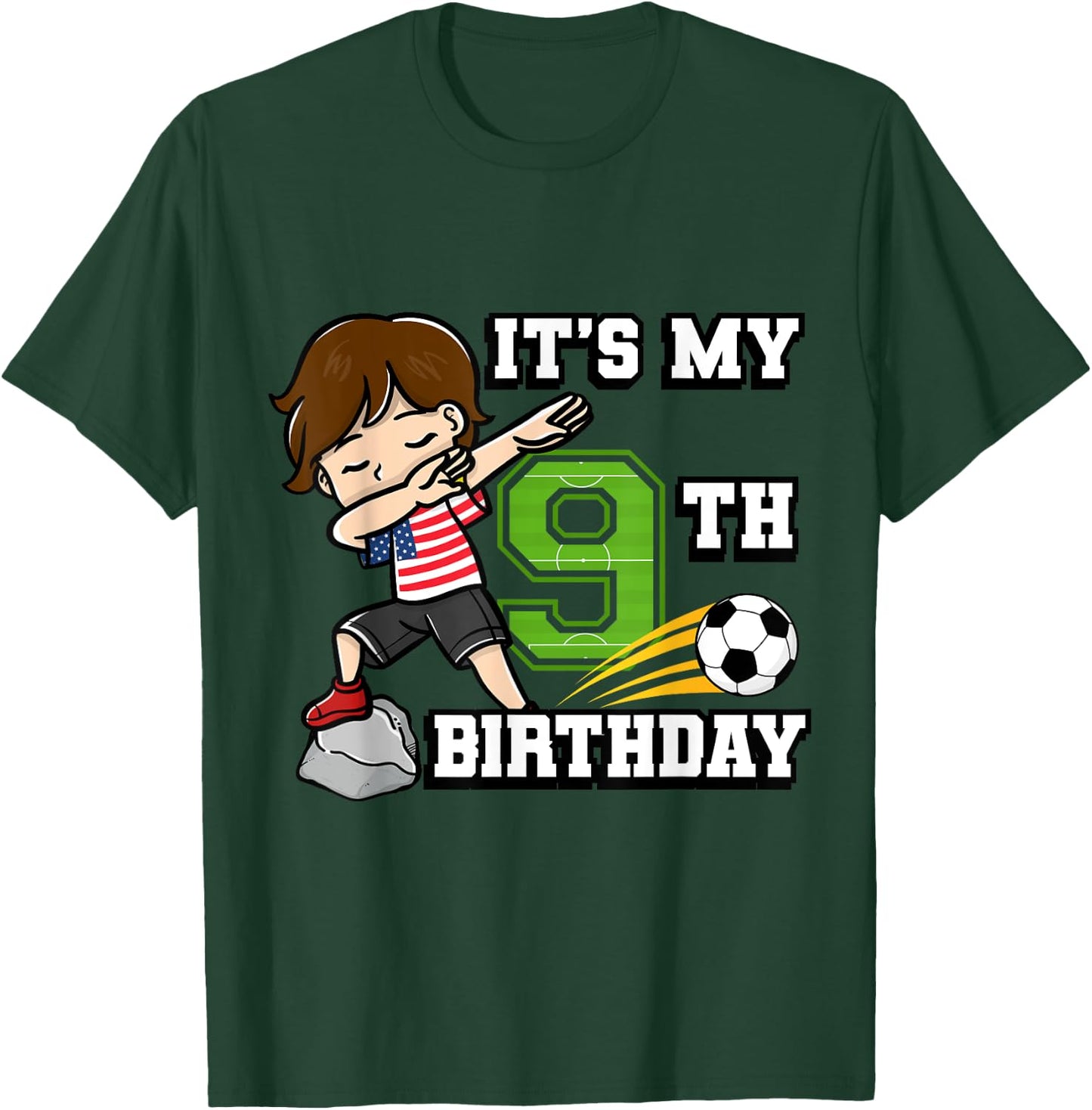 Soccer Boy It's My 9th Birthday American Flag T-Shirt - T-Shirt | Forest