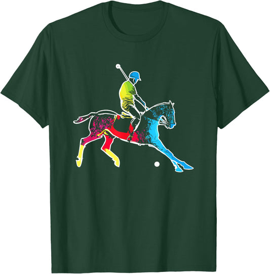 Horse Polo Player - Colorful Polo Sports Horseback Riding T-Shirt - T-Shirt | Forest