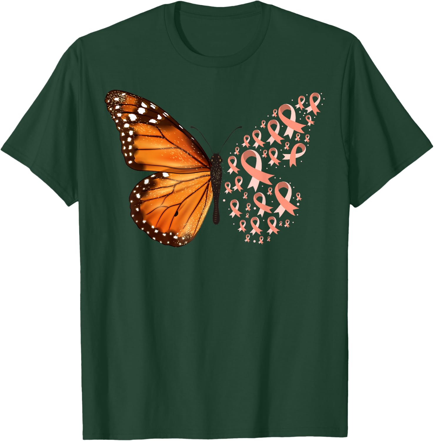 Endometrial Cancer Awareness Butterfly Peach Ribbon Month T-Shirt - T-Shirt | Forest