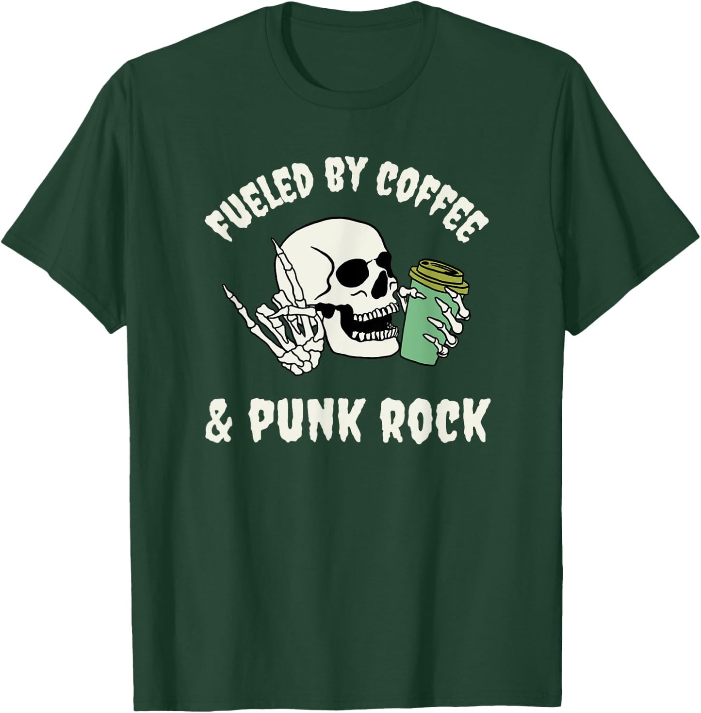 Fueled by Coffee and Punk Rock Funny Goth Skeleton Gothic T-Shirt - T-Shirt | Forest