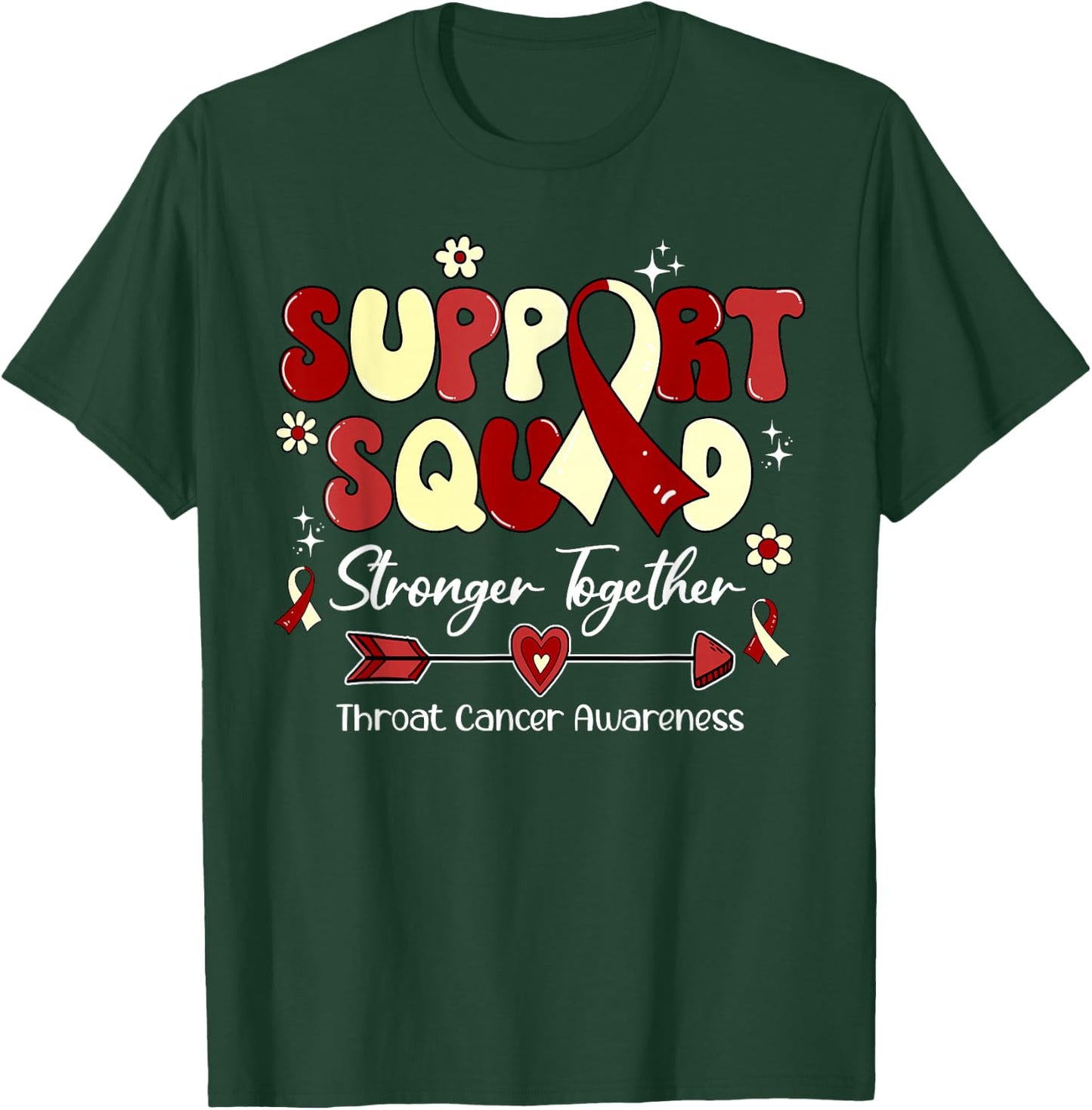 Groovy Support Squad Burgundy Ribbon Throat Cancer Awareness T-Shirt - T-Shirt | Forest