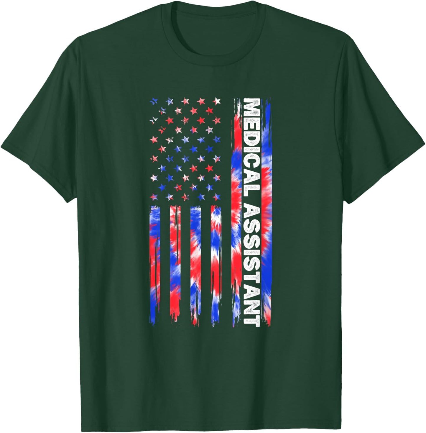 Medical Assistant Tie Dye American Flag 4th Of July MA USA T-Shirt - T-Shirt | Forest