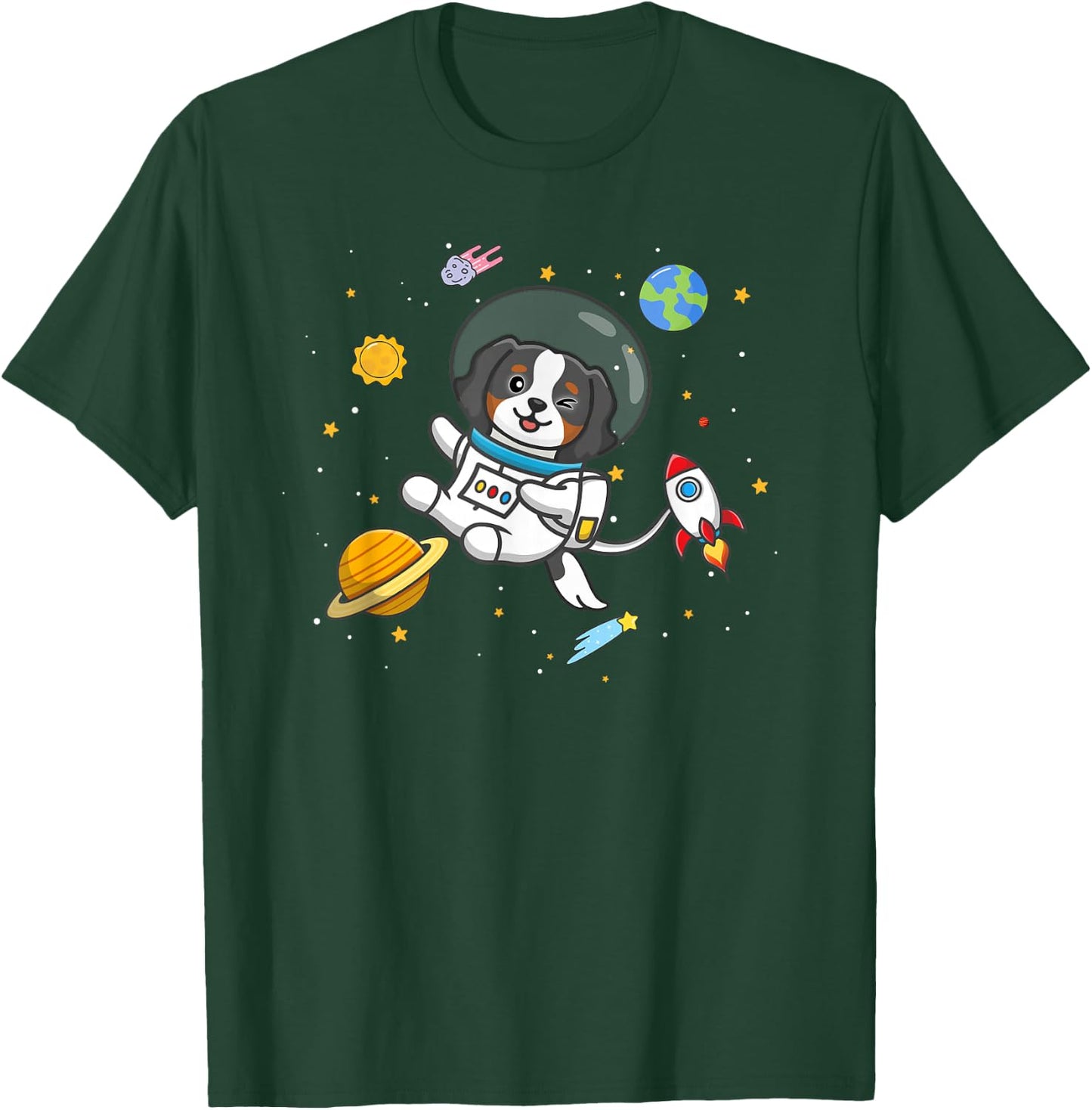 Kids Girls Boys Astronaut Space Tri Color Cavalier Dog Mom T-Shirt - T-Shirt | Forest