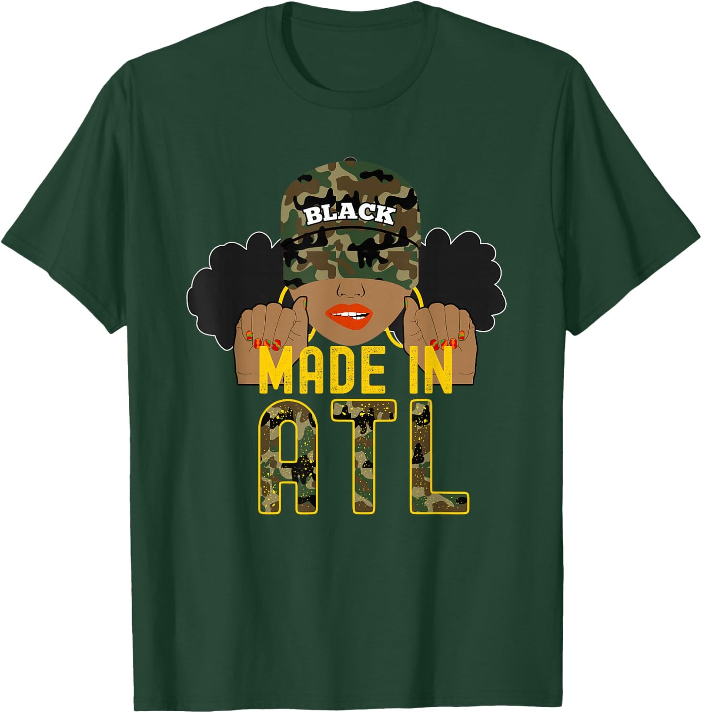 From ATL Atlanta ATLien Black Woman Camo T-Shirt - T-Shirt | Forest