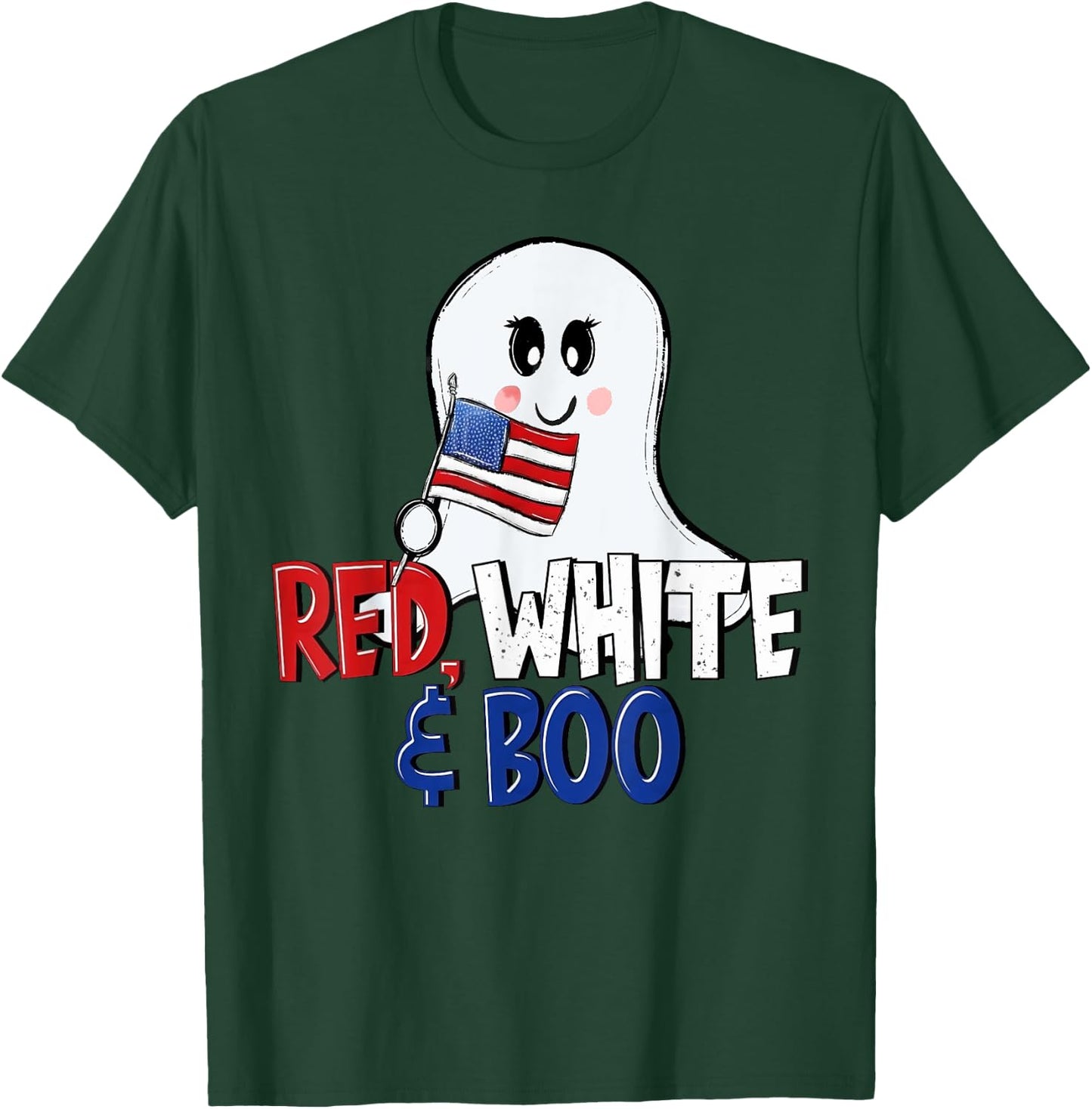 4th of July Cute Ghost Retro Red White and Boo Independence T-Shirt - T-Shirt | Forest