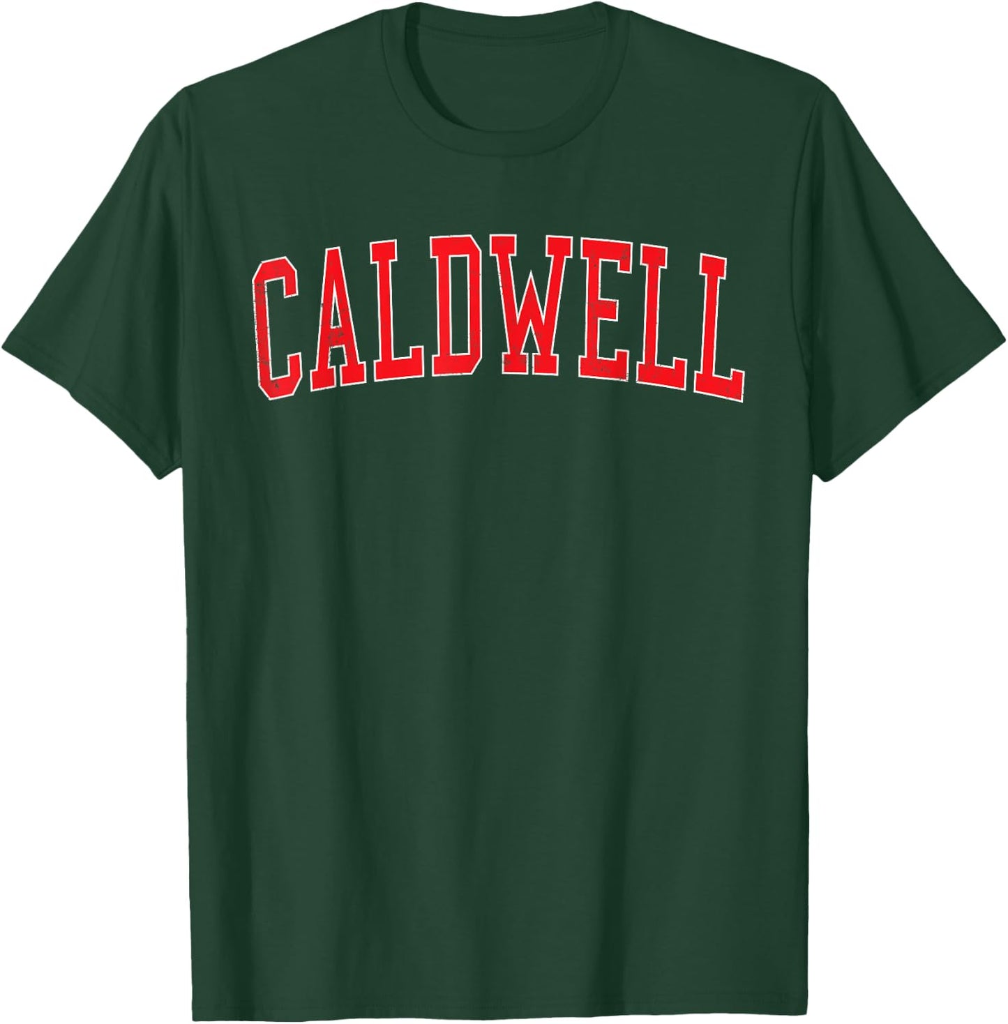 Vintage Caldwell ID Varsity Style Red Text T-Shirt - T-Shirt | Forest
