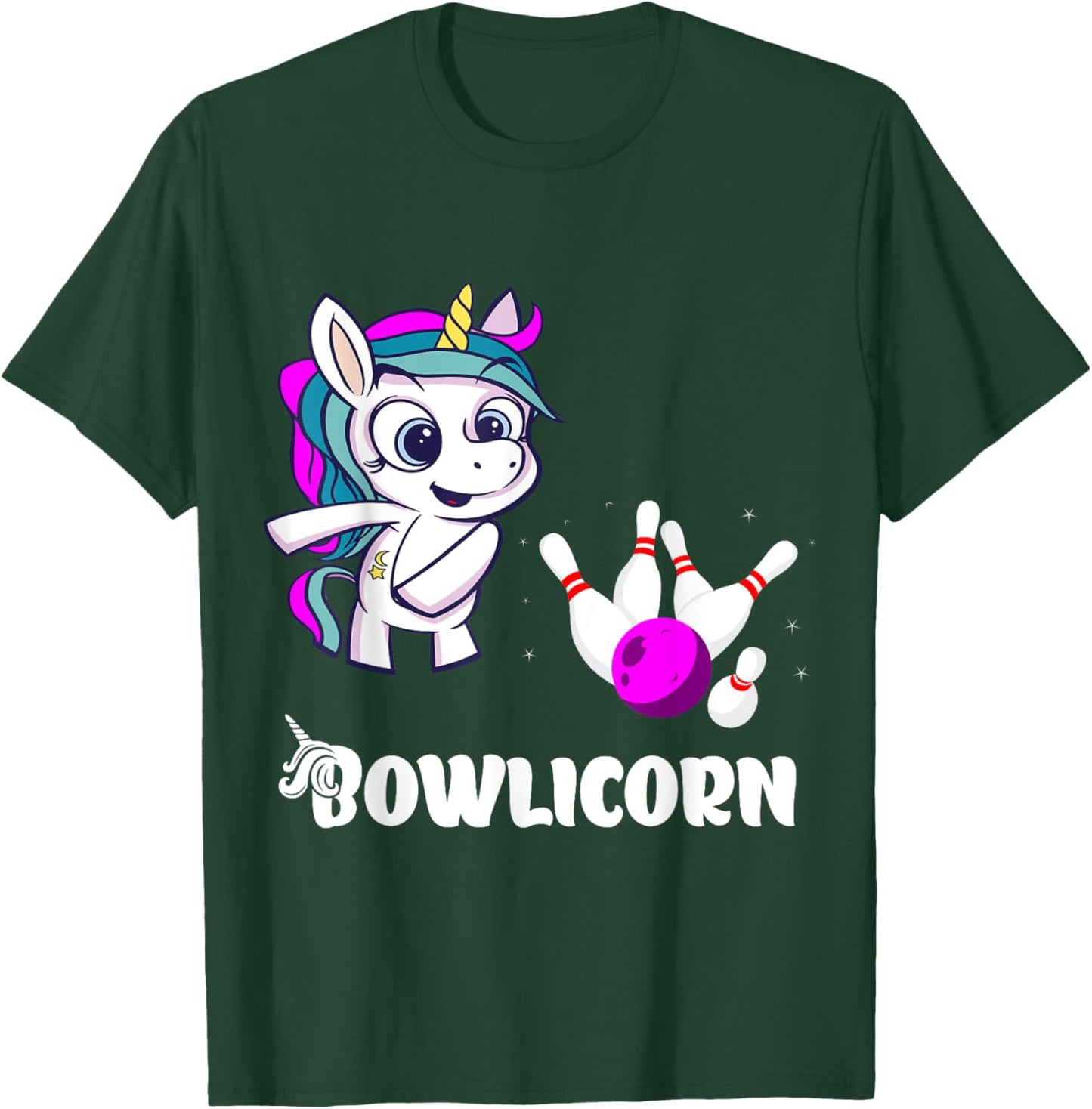 Unicorn Bowling Pin Strike Bowling Bowler Bowling Team T-Shirt - T-Shirt | Forest