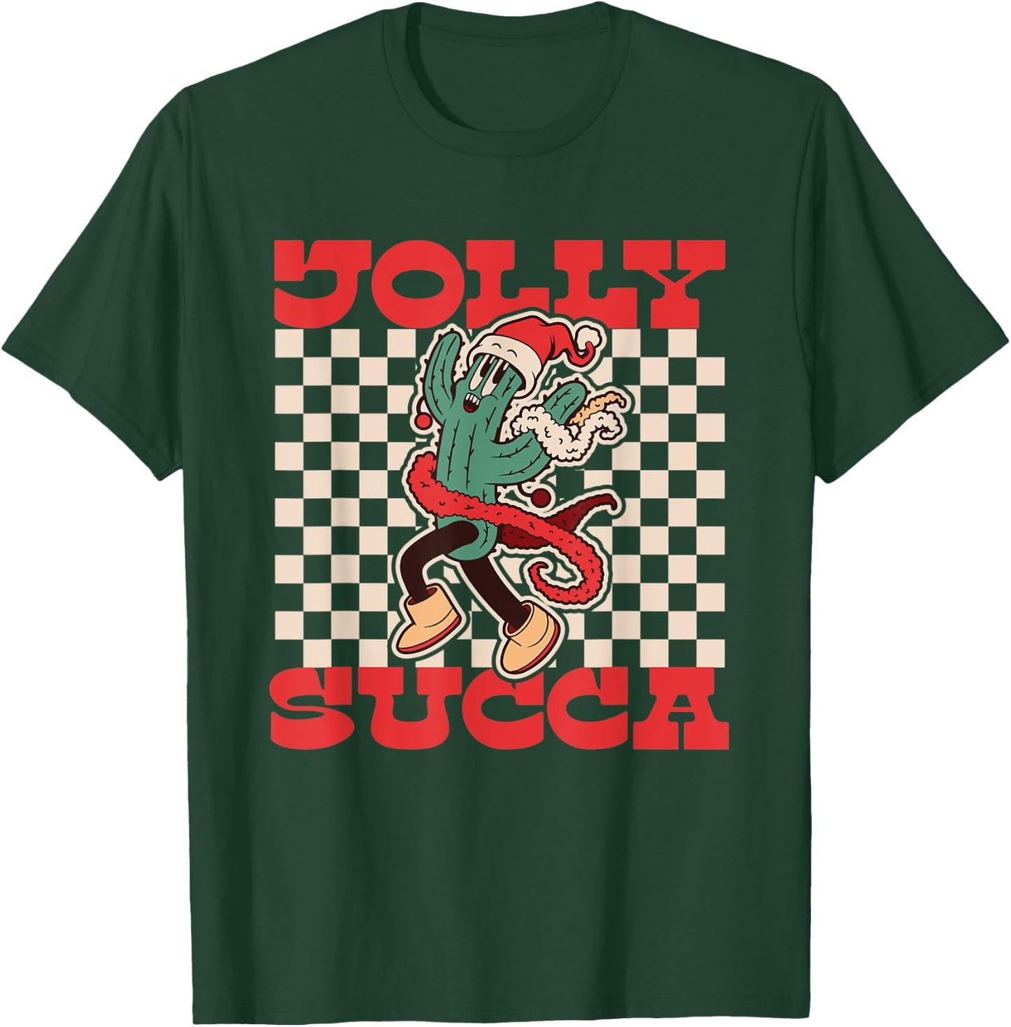 Jolly Succa | Succulent | Retro Cartoon Christmas Cactus T-Shirt - T-Shirt | Forest