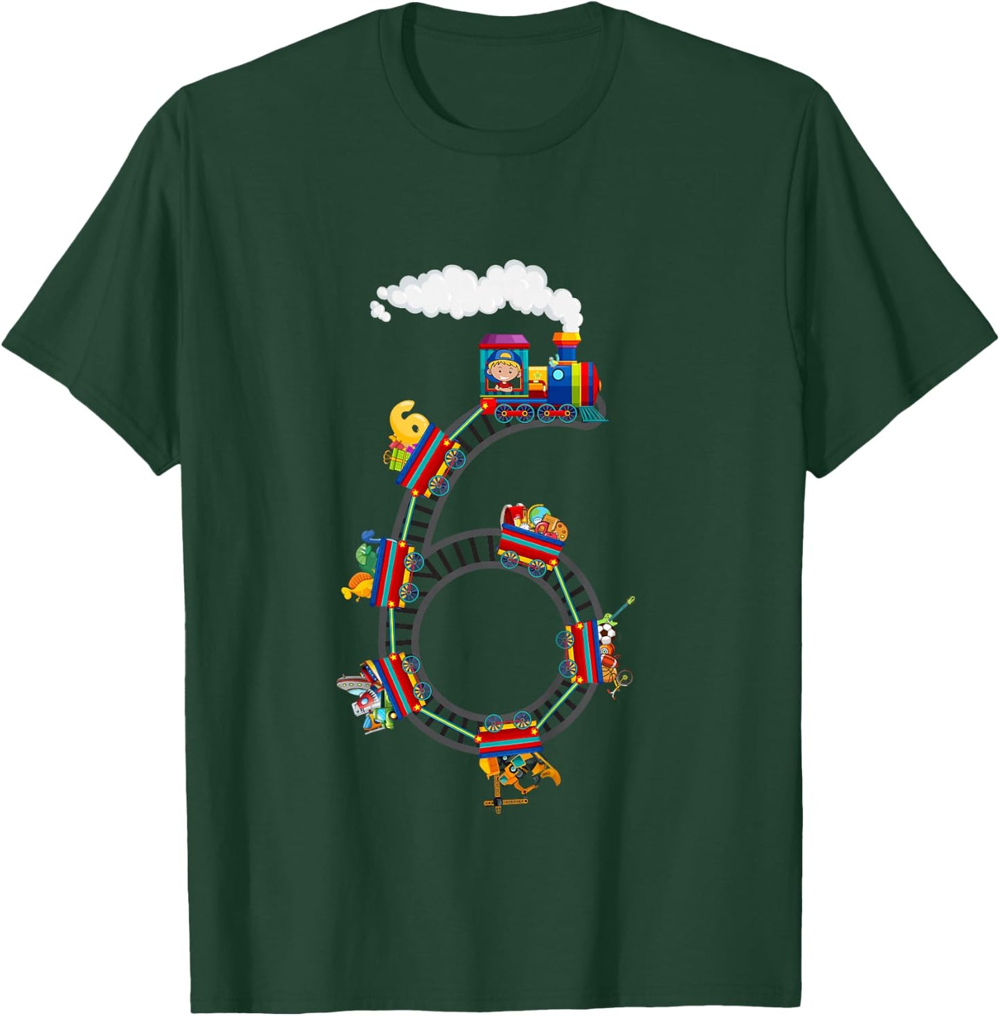 6 Year Old Kids Train 6th Birthday Train Themed Party T-Shirt - T-Shirt | Forest