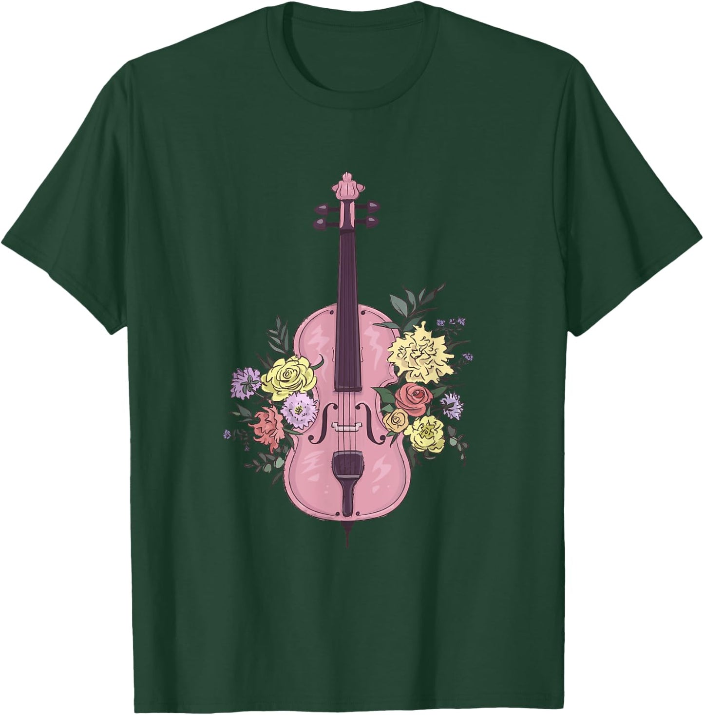 Vintage Fiddle With Flowers Accessory Floral Violin T-Shirt - T-Shirt | Forest
