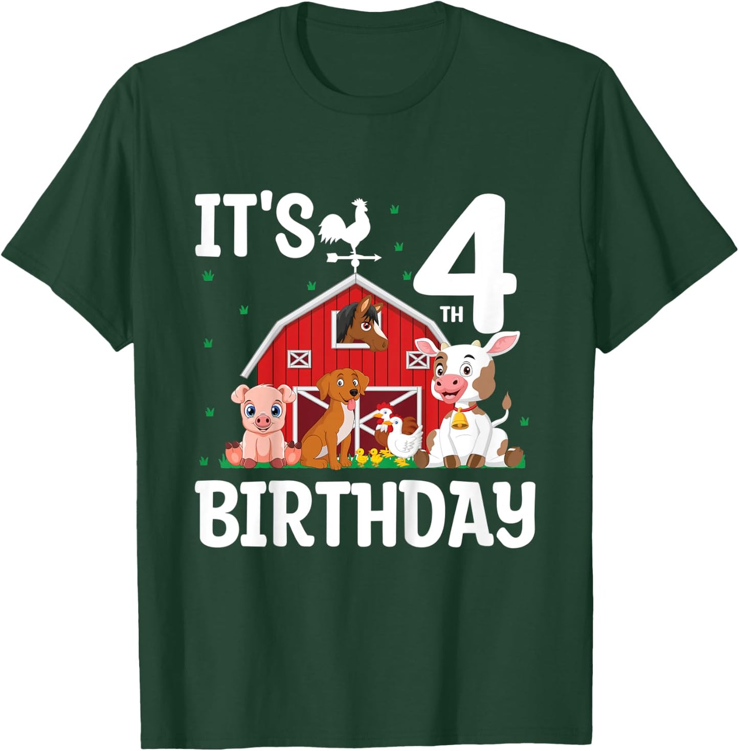 Kids It's My 4th Birthday Farm Animal 4 Years Old Birthday Party T-Shirt - T-Shirt | Forest