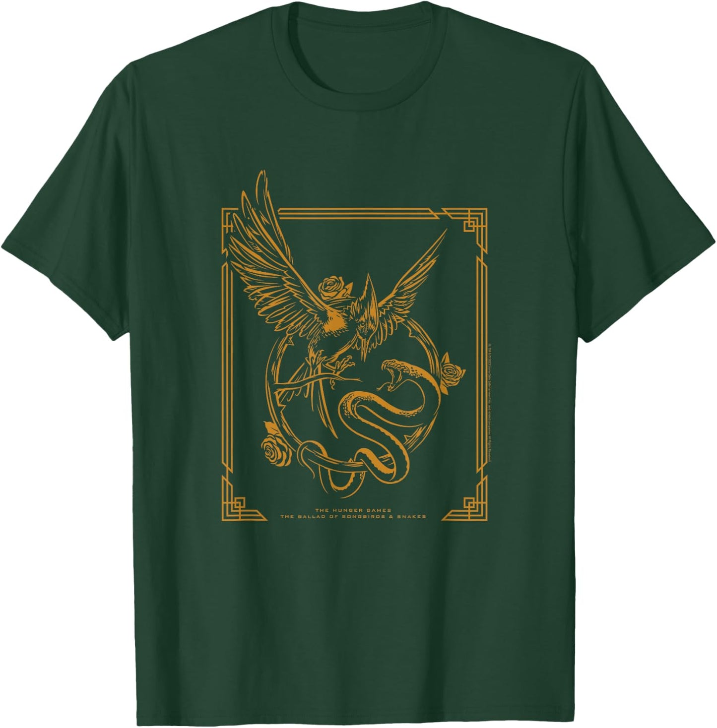 The Ballad of Songbirds and Snakes Framed Gold Keyart T-Shirt - T-Shirt | Forest