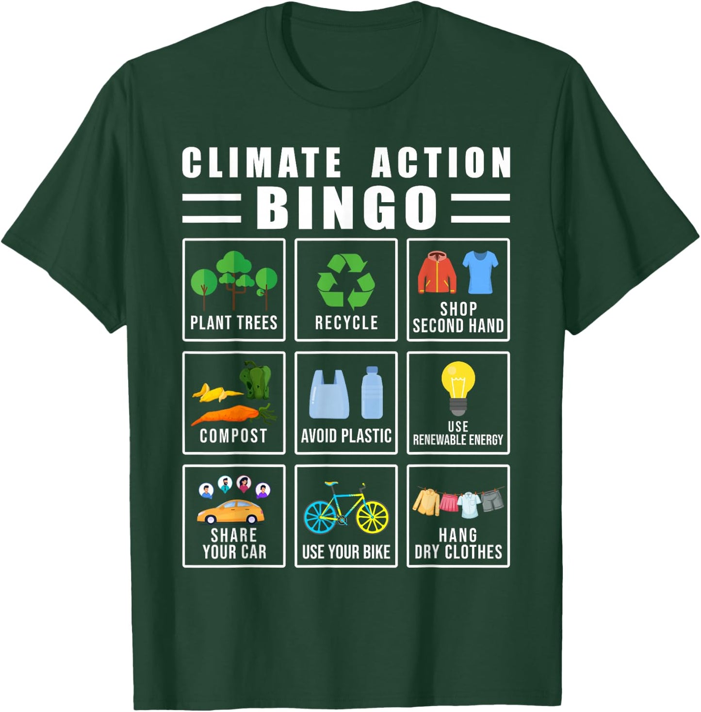 Climate Action Bingo Earth Day Climate Change T-Shirt - T-Shirt | Forest