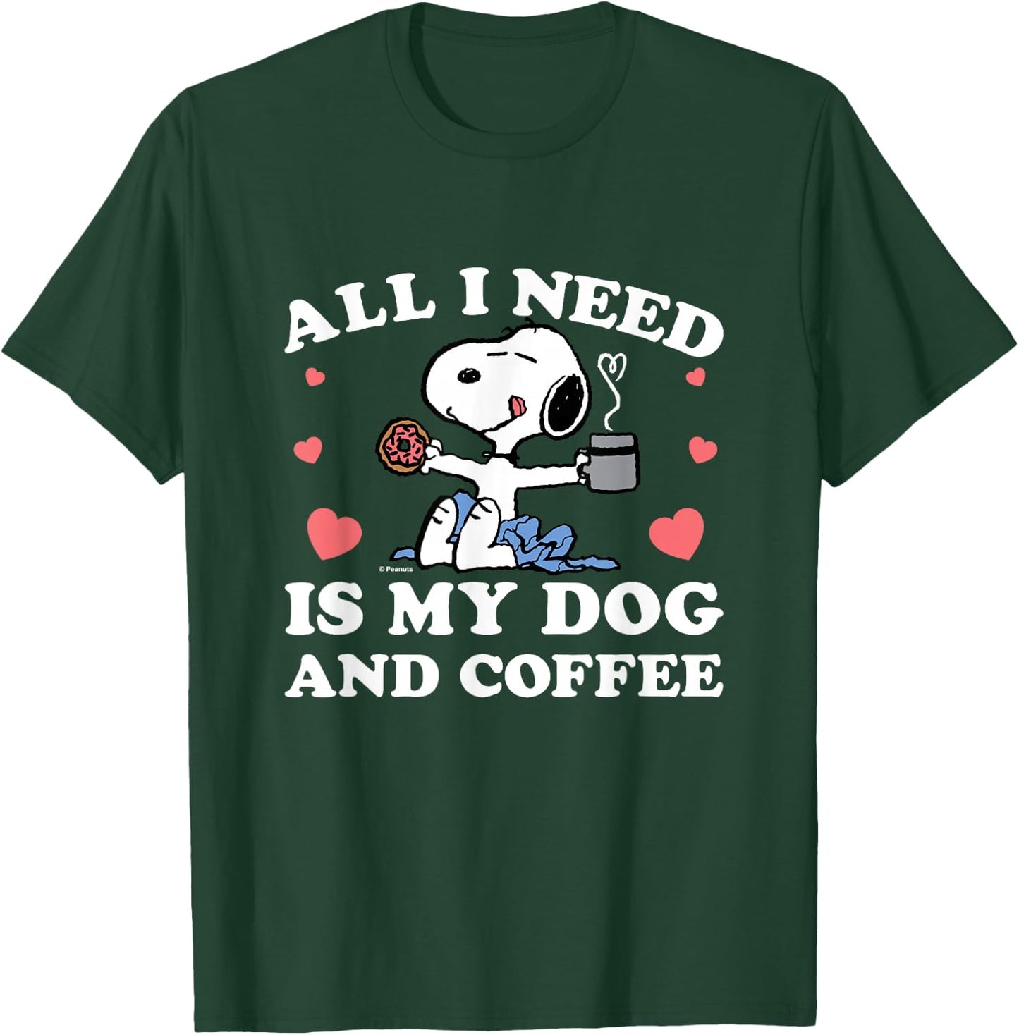 Peanuts - Snoopy All I Need My Dog And Coffee Hearts T-Shirt - T-Shirt | Forest