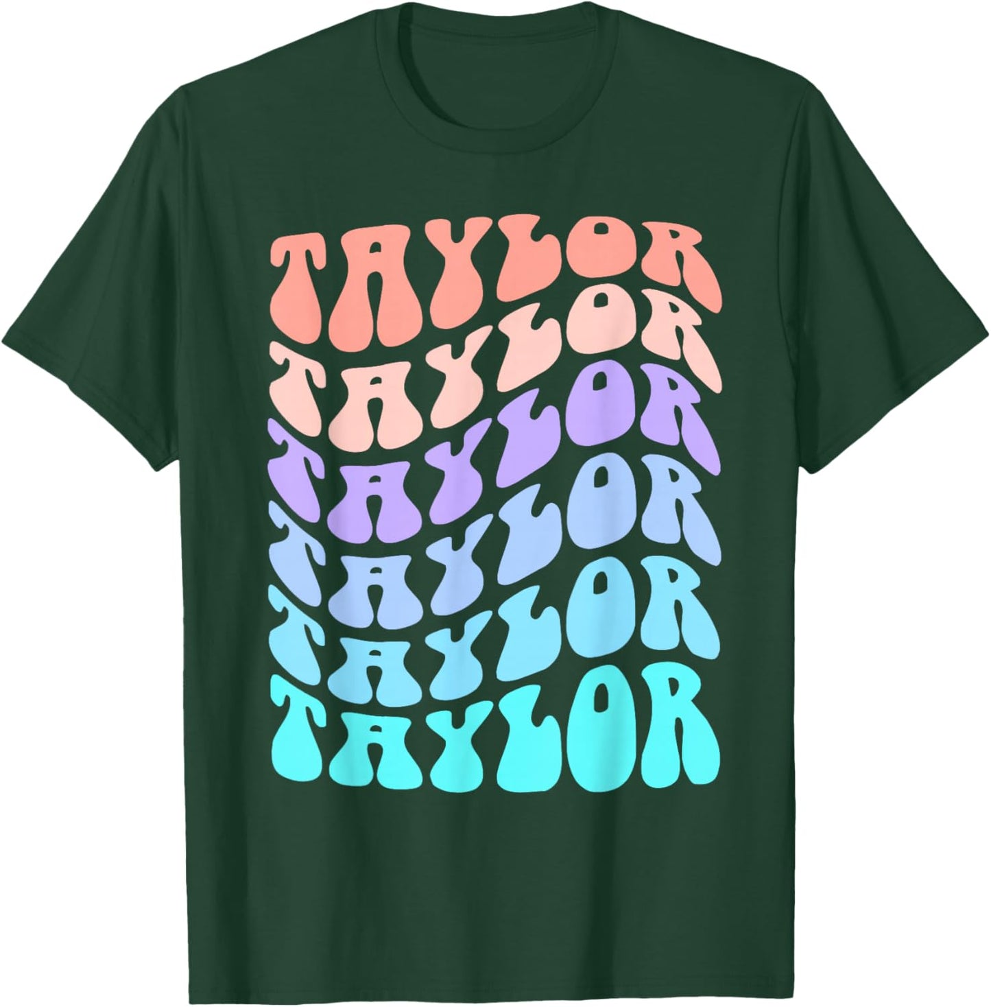 Girl Retro Taylor First Name Personalized Groovy Birthday T-Shirt - T-Shirt | Forest