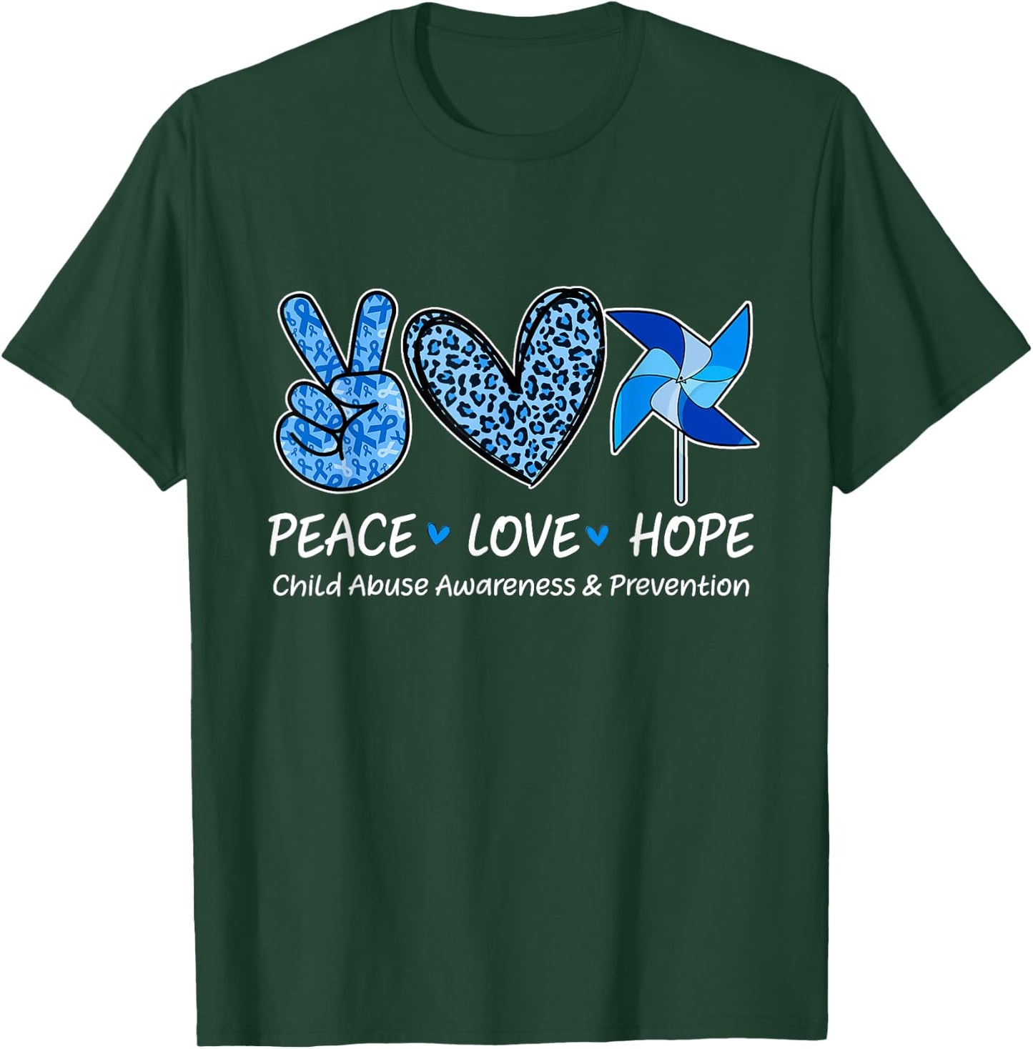 Peace Hope Love Child Abuse Awareness Pinwheel T-Shirt - T-Shirt | Forest