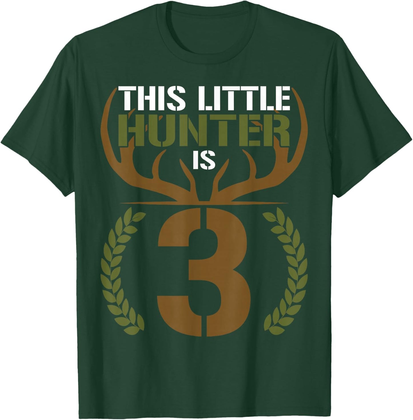 This Little Hunter is 3 Years Old 3rd Birthday Deer Hunter T-Shirt - T-Shirt | Forest