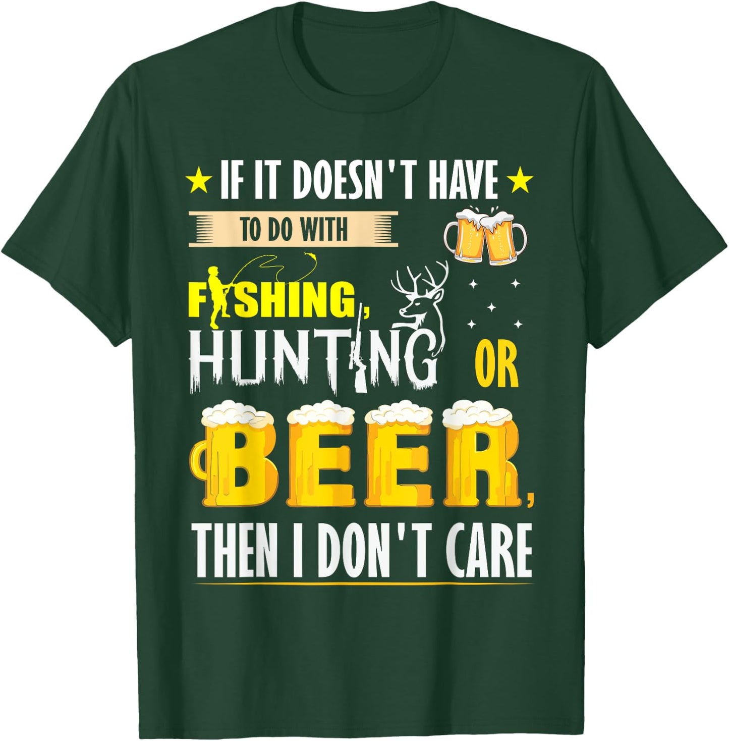 Funny fall or spring Fishing bass Hunting deer elk and Beer T-Shirt - T-Shirt | Forest