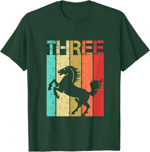 3 Year Old Horse Birthday Boy Girl Third 3rd Birthday Horse T-Shirt - T-Shirt | Forest