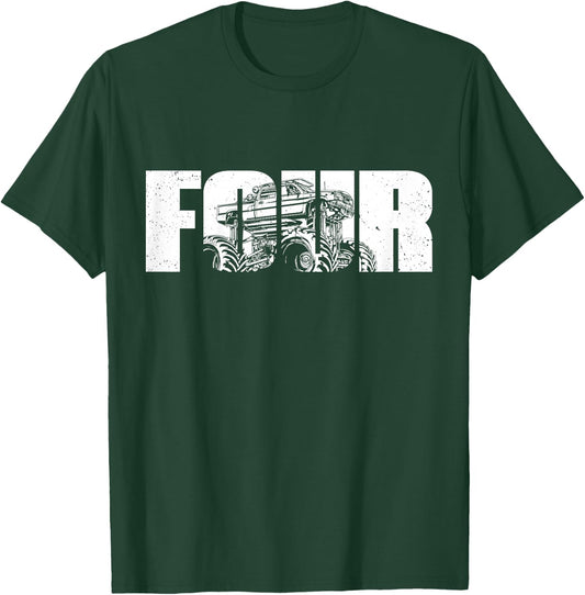 4 Year Old Shirt 4th Birthday Monster Truck Boys Girls Kid T-Shirt - T-Shirt | Forest