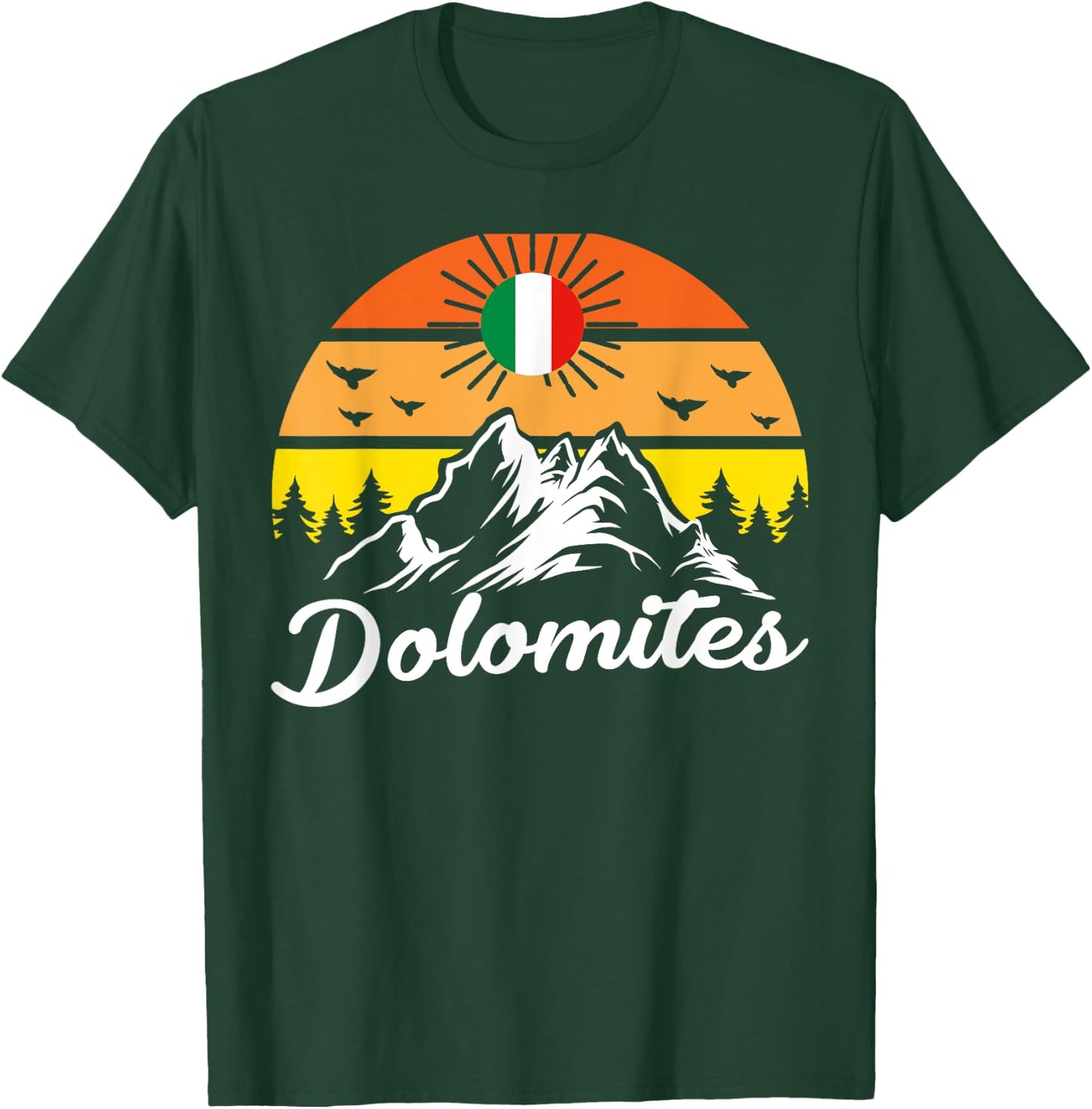 Dolomites Motif Mountains Retro Sun T-Shirt - T-Shirt | Forest