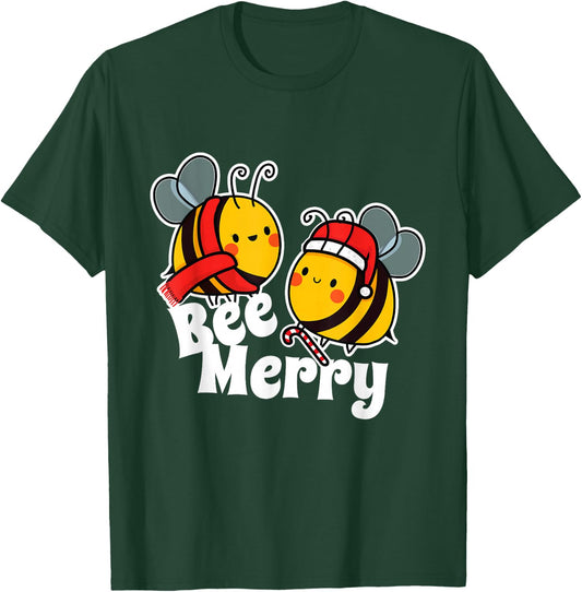 Bee Merry | Cute Honey Bees Santa Claus | Christmas T-Shirt - T-Shirt | Forest